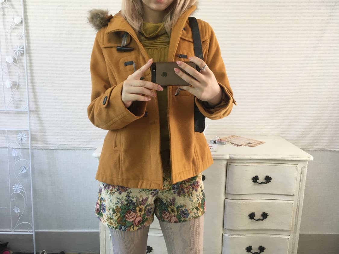 earth music 머스타드 후드 퍼 더플하프코트 상품이미지3