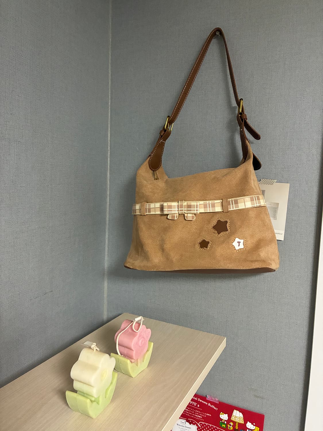 빈티지 스웨이드 별 패치 숄더백 가방 브라운 리본백 모리걸 희귀 상품이미지1