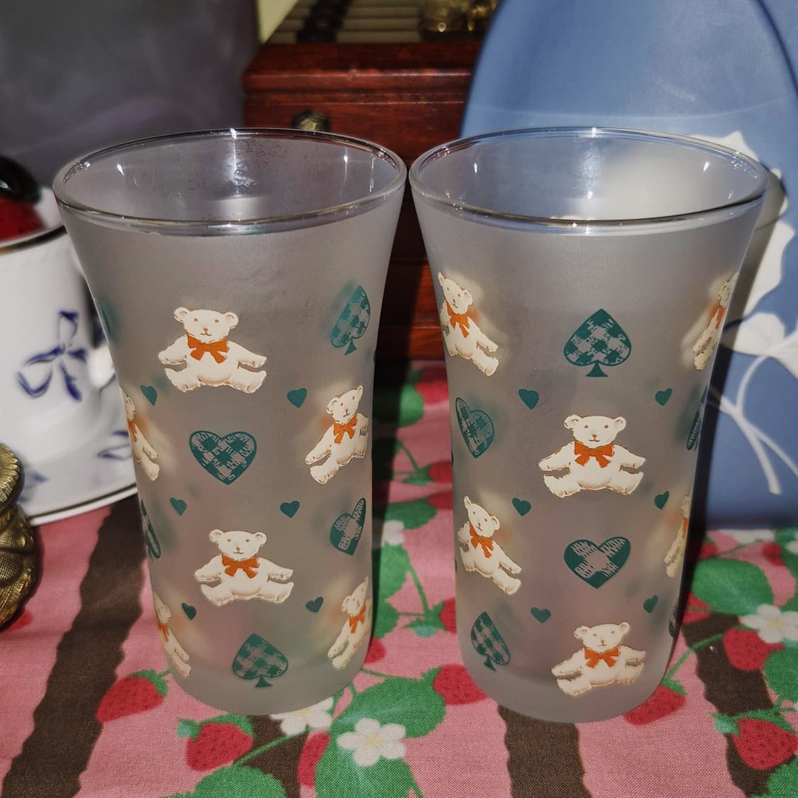 90s 불투명 스페이드 하트 테디베어 롱 글라스 1p 상품이미지6
