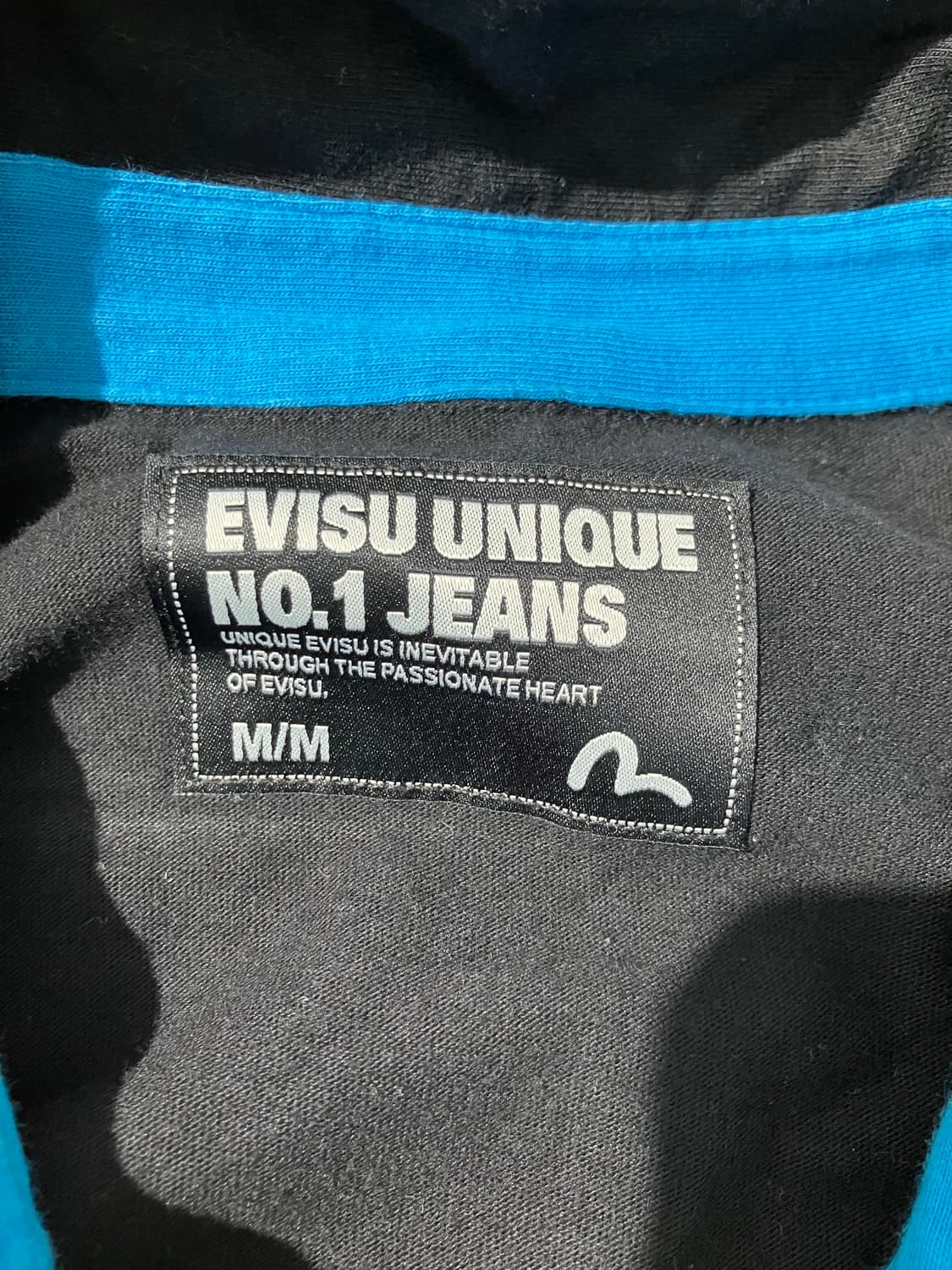 Evisu 블랙&블루 배색 반팔 카라 티셔츠 M 상품이미지7