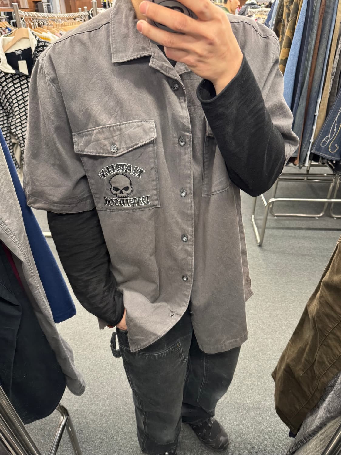 XL)할리데이비슨 빈티지 윌리 G-스컬 자수 워크 반팔 셔츠 상품이미지1