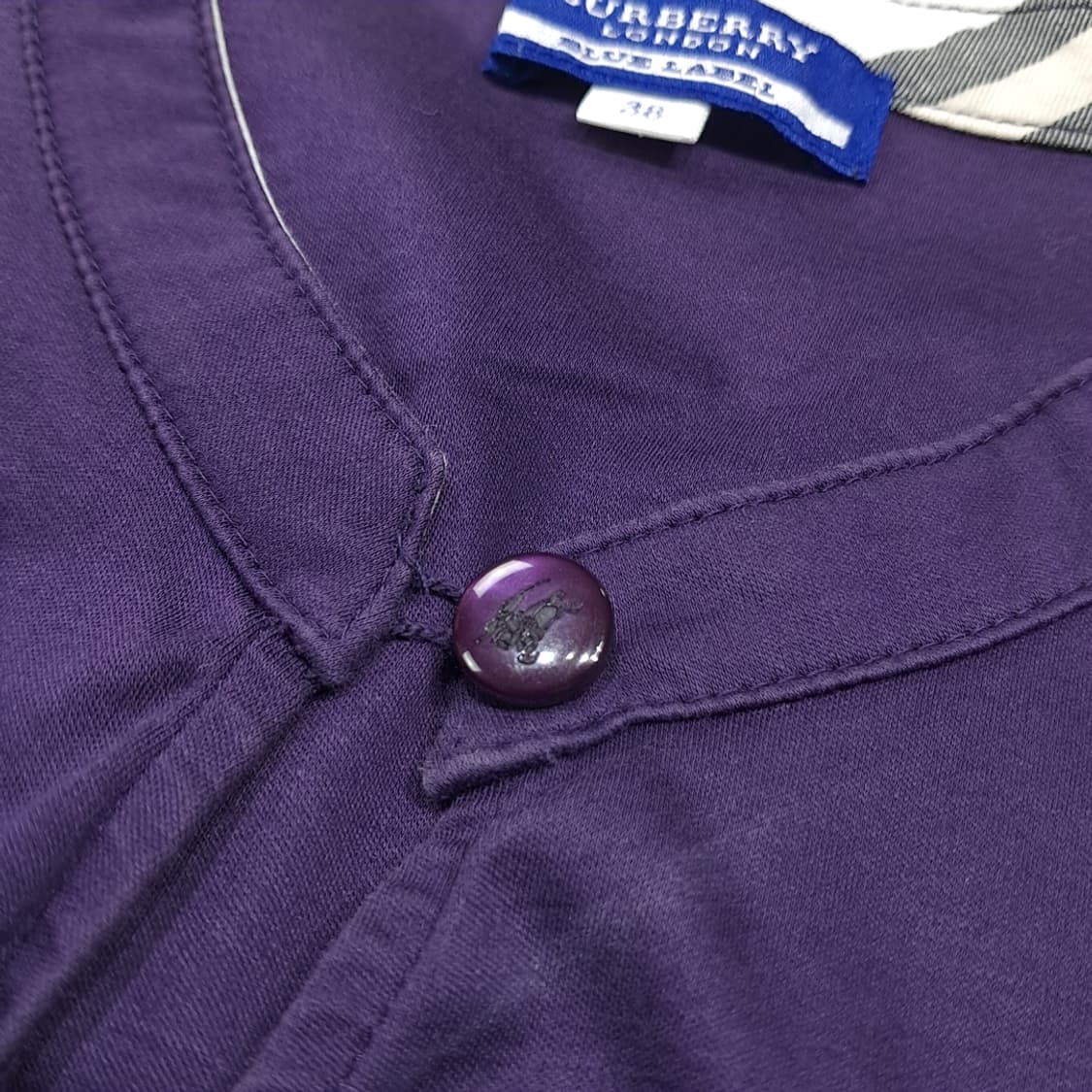 CK118 M 버버리 00s 블루라벨 키홀넥 퍼프소매 퍼플 티셔츠 상품이미지3