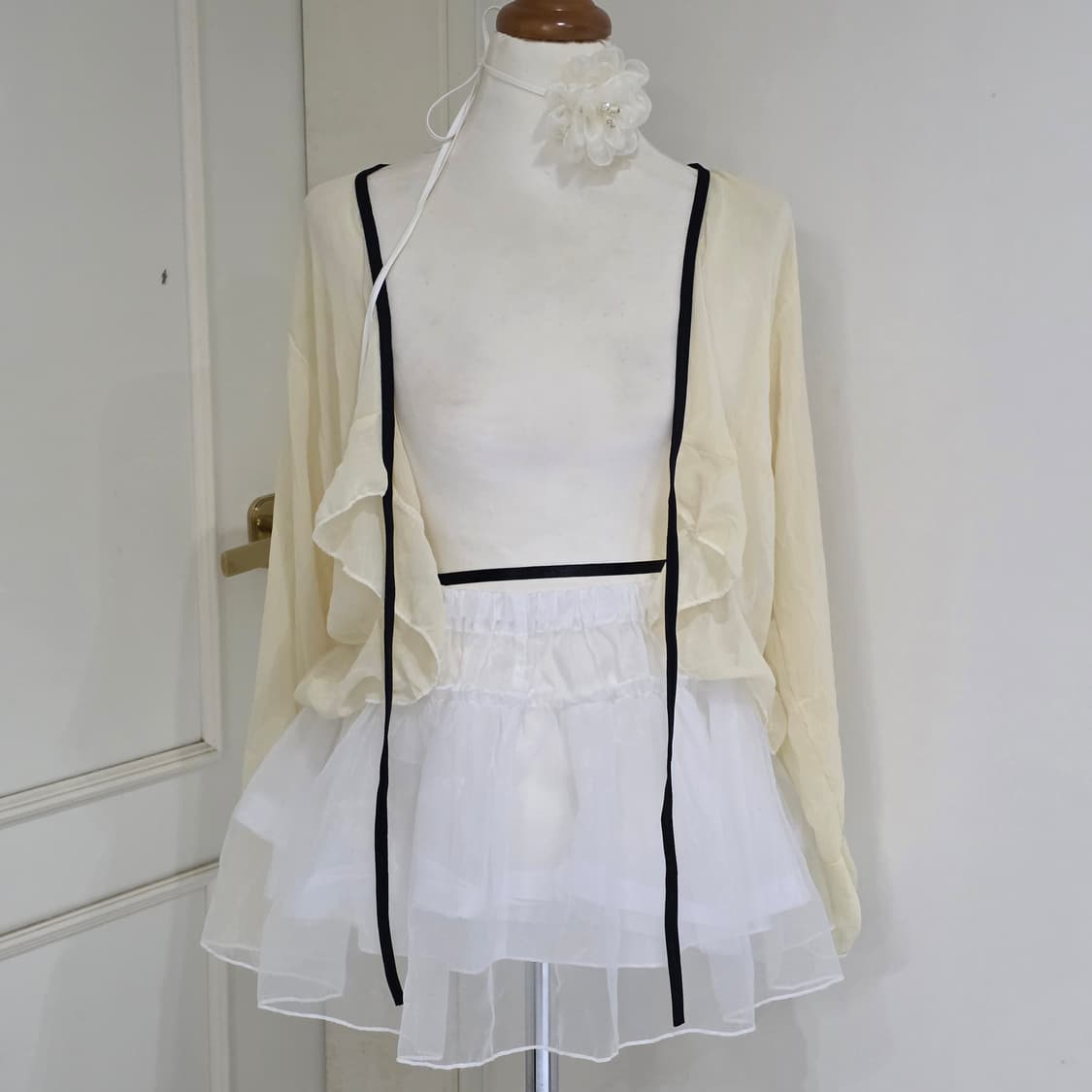 빈티지) 히메라떼갸루st 모리걸 셔링 시스루 로맨틱 끈 볼레로가디건 상품이미지3