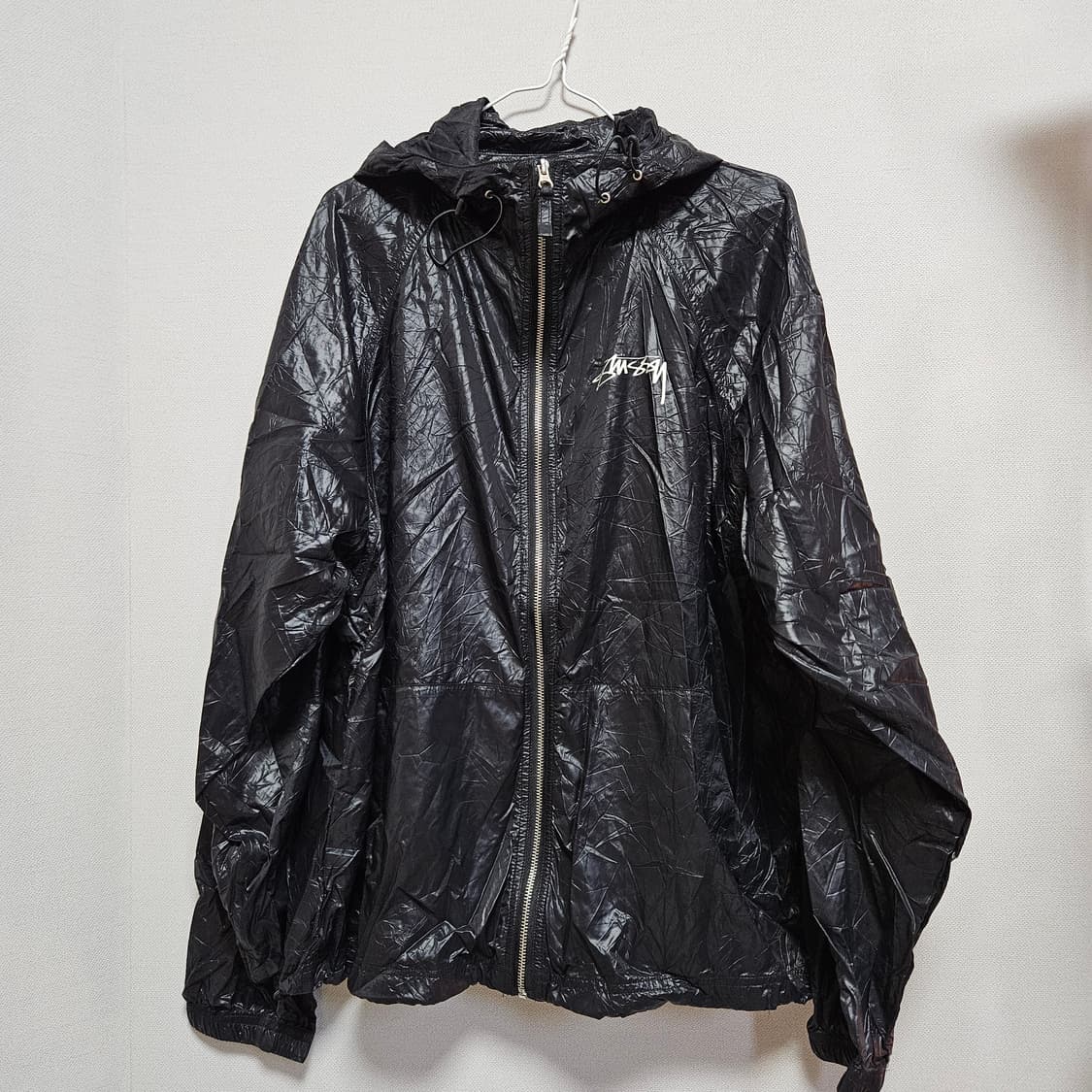 (XXL) 스투시 비치 쉘 링클 나일론 자켓 블랙 상품이미지1