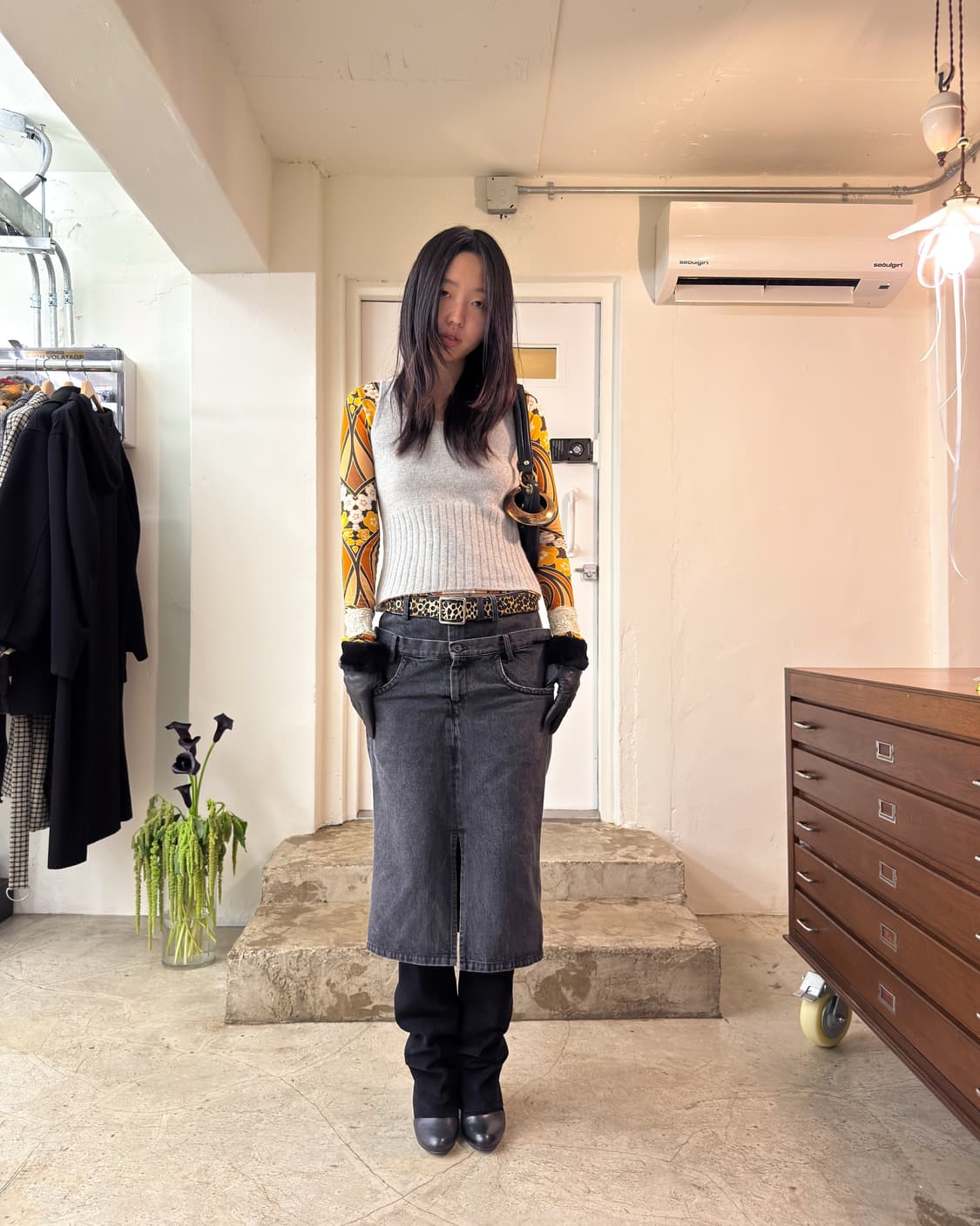 LIMI feu Layered Waist Denim Skirt/ M 상품이미지8