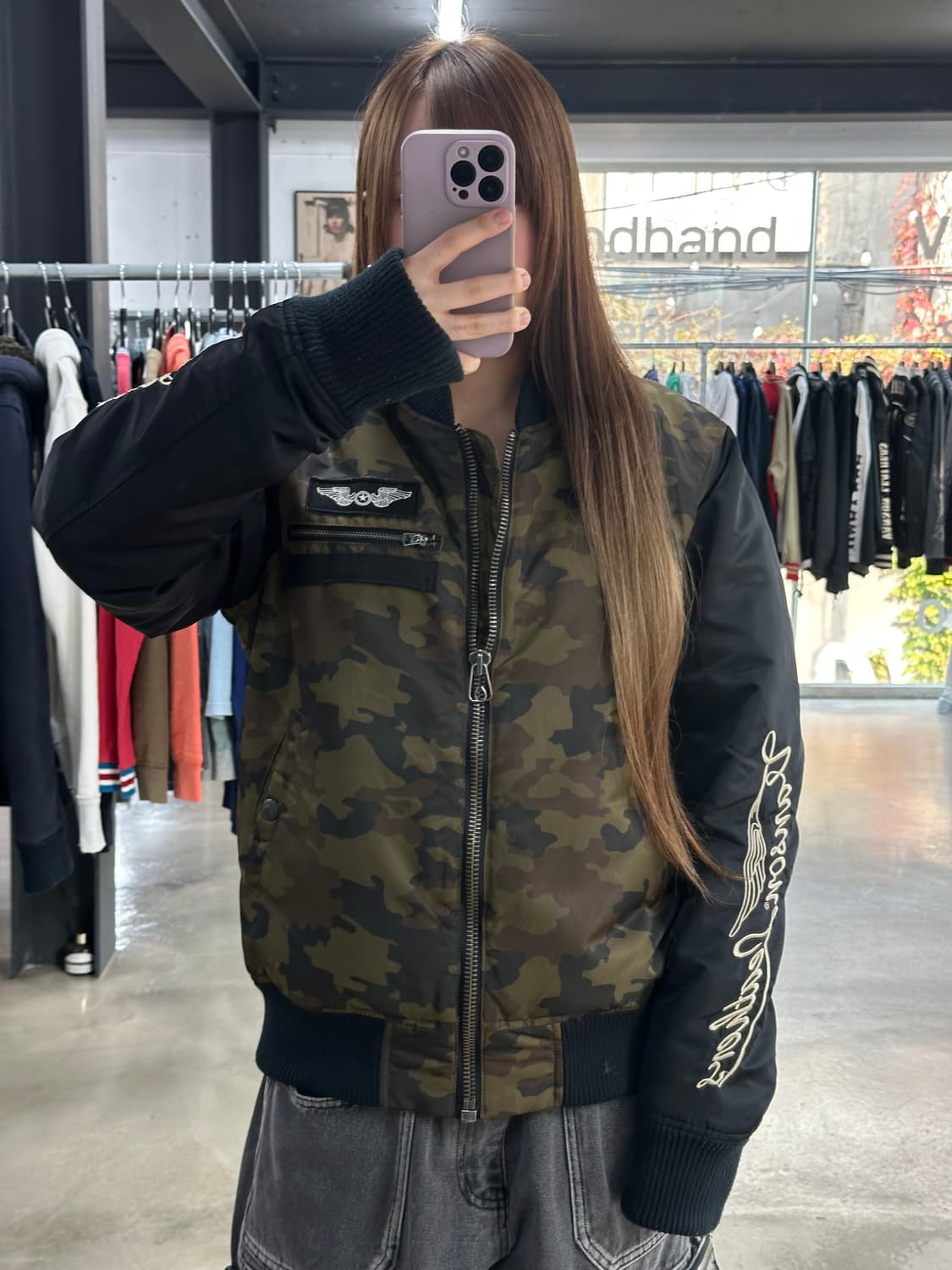 벤슨 카모 풀자수로고 포켓 ma-1 자켓 상품이미지5