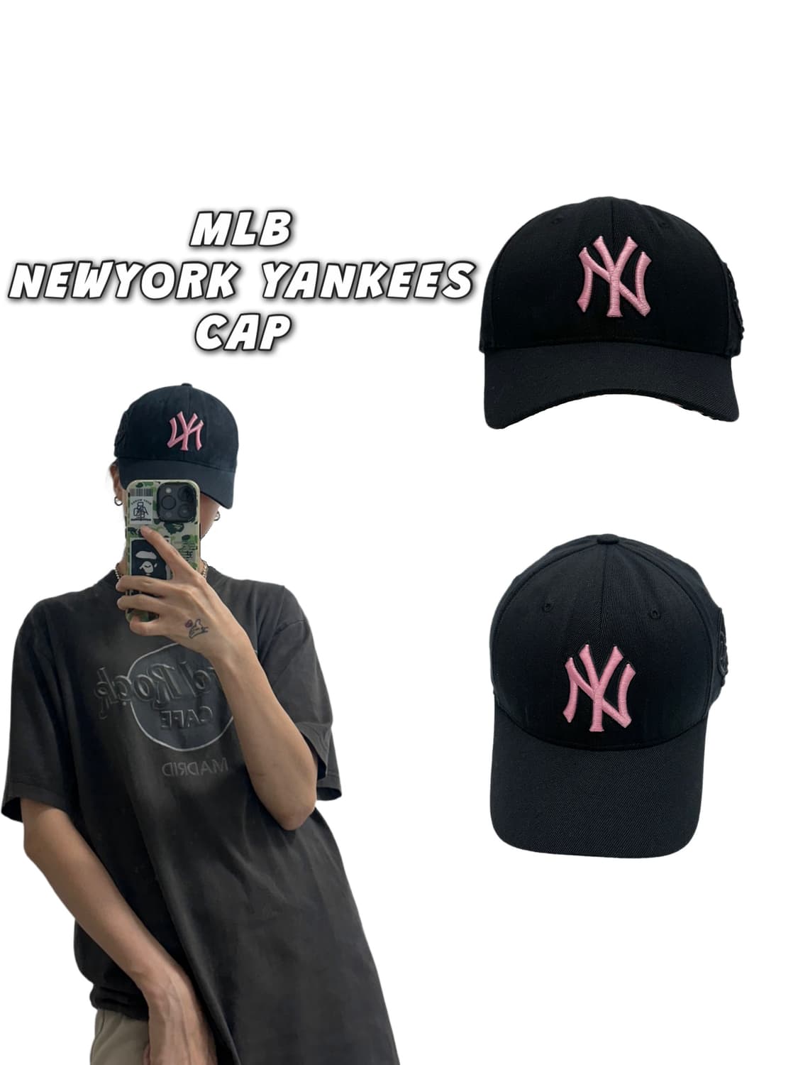 MLB 뉴욕양키즈 블랙 핑크 볼캡 베이스볼 야구모자 상품이미지1