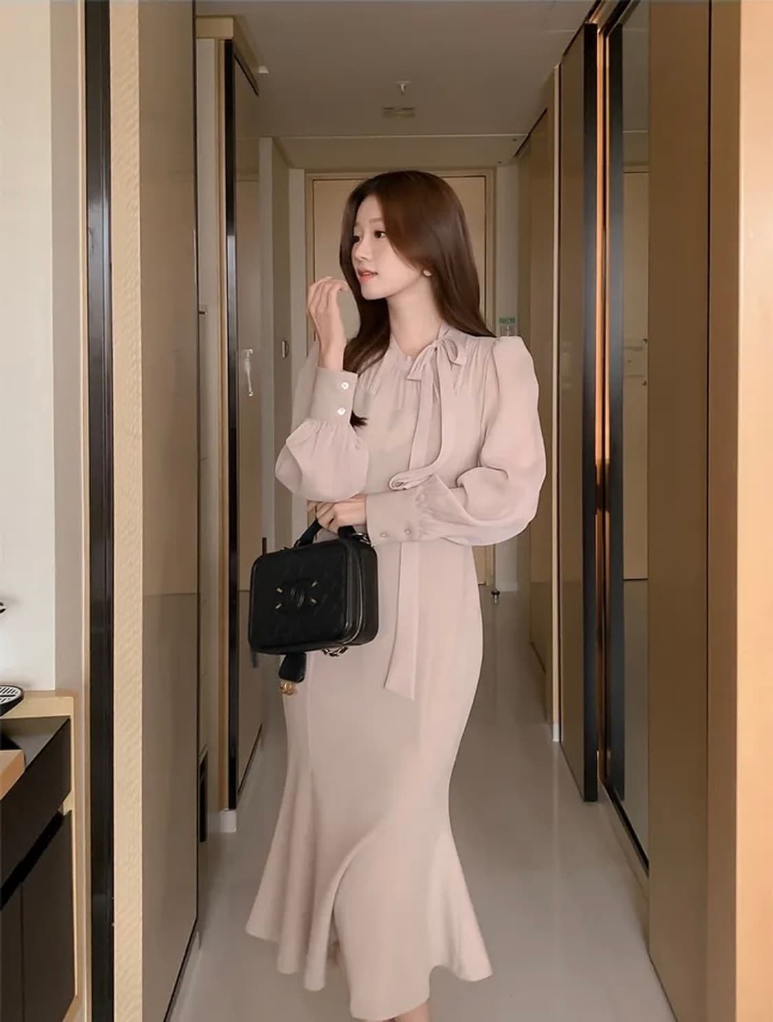 달리호텔 리본 타이 머메이드 원피스 상품이미지1