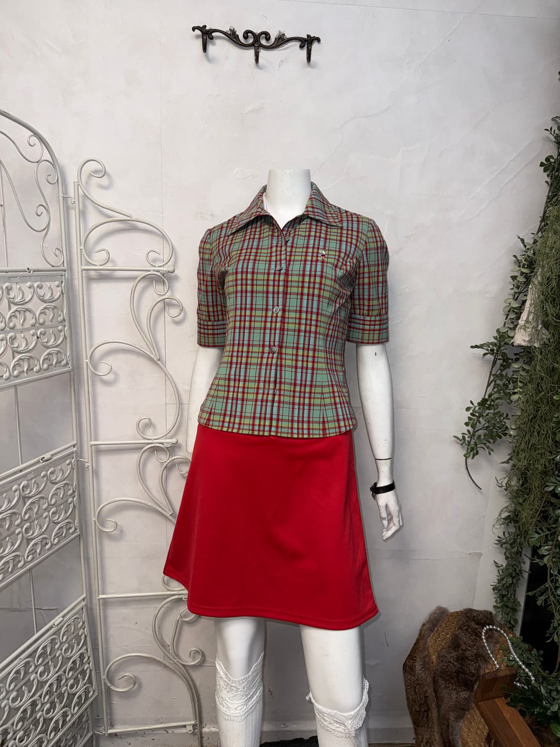 Red green check half shirt jacket  상품이미지5