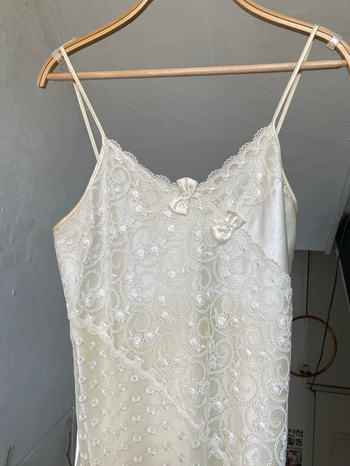 레이스 크림 롱 끈 슬립 원피스 상품이미지2