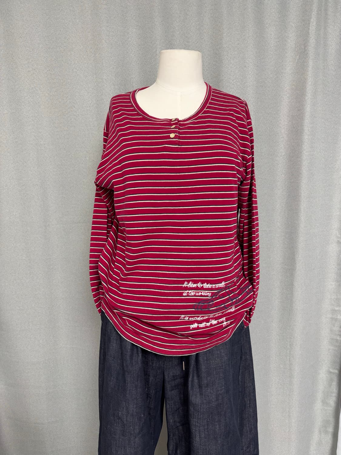 b.s saddle 레드 핑크 스트라이프 강아지 자수 긴팔티 상품이미지7