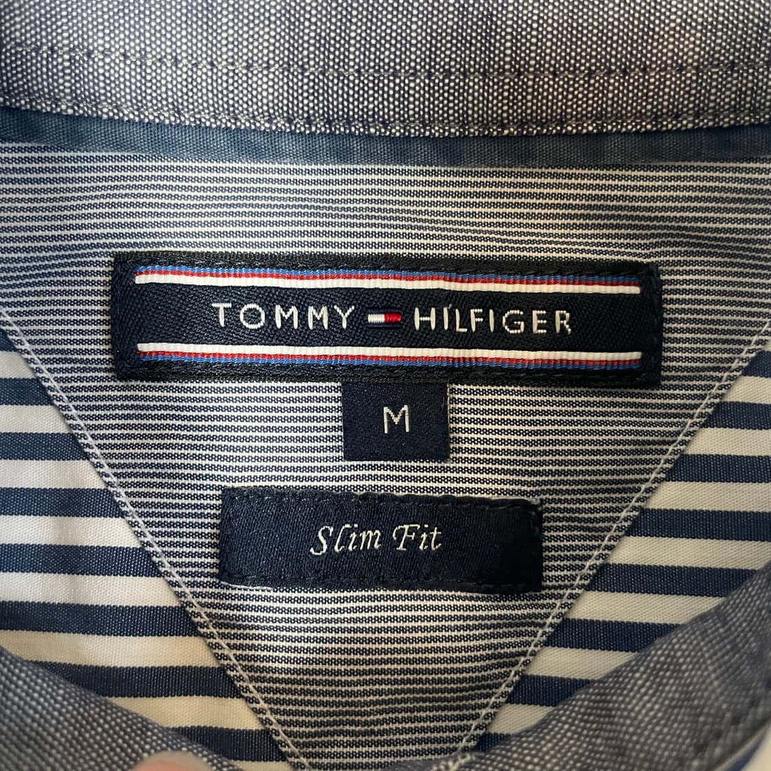 타미힐피거 미니로고 네이비 화이트 스트라이프 셔츠 M 상품이미지4