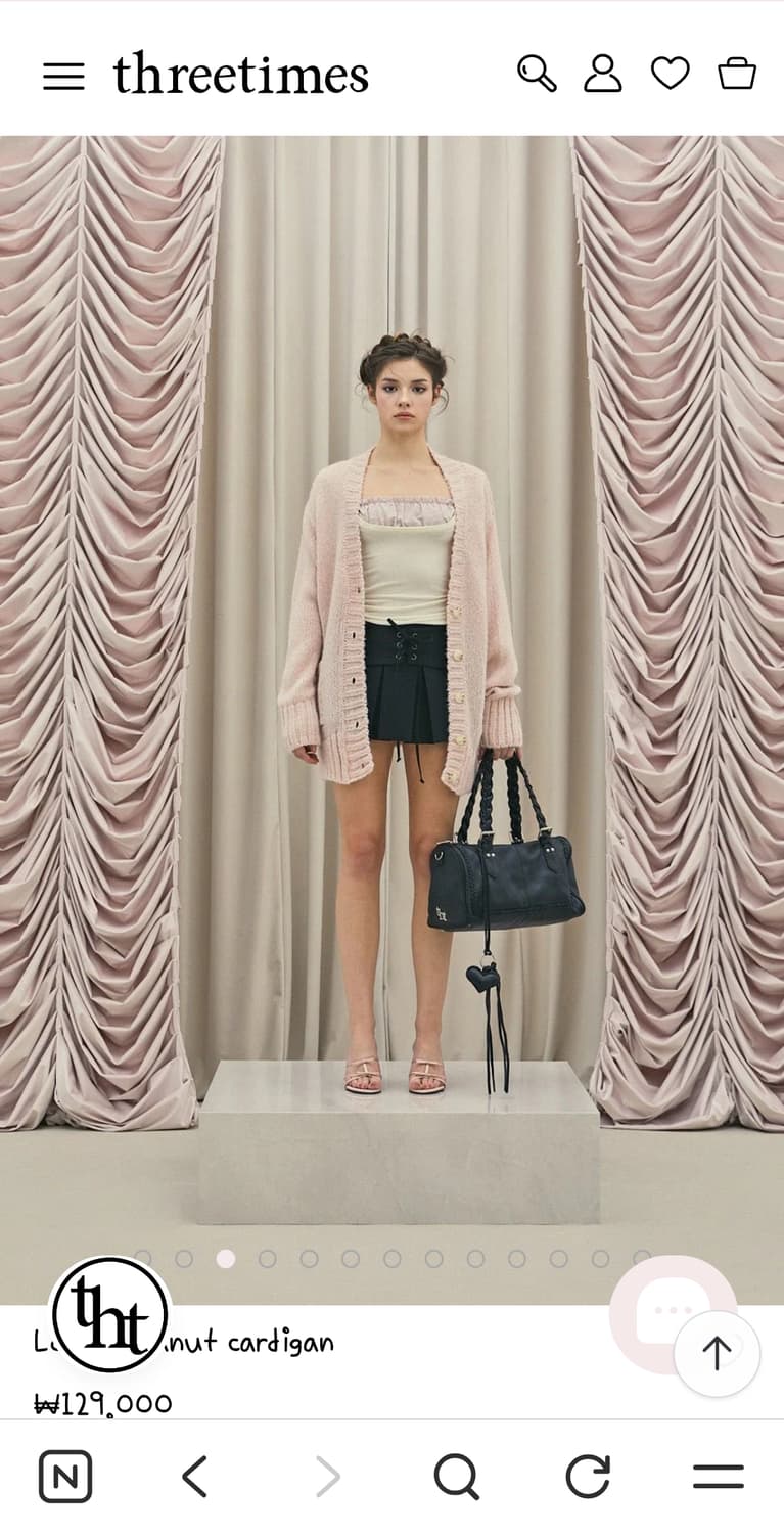 [새상품] 쓰리타임즈 루즈 피넛 가디건 벚꽃핑크 상품이미지4