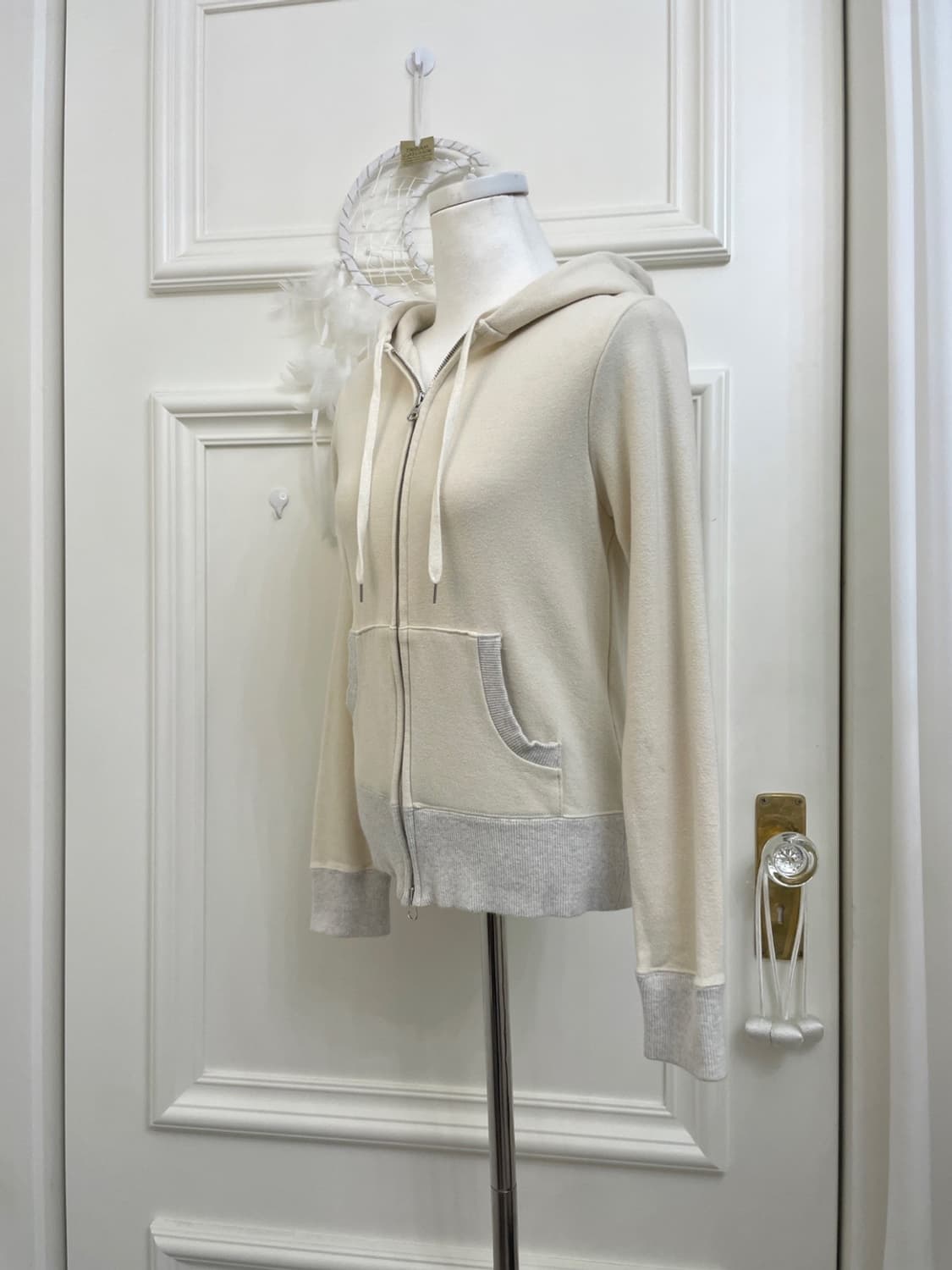 ivory melange point basic hoodie-zip 상품이미지2