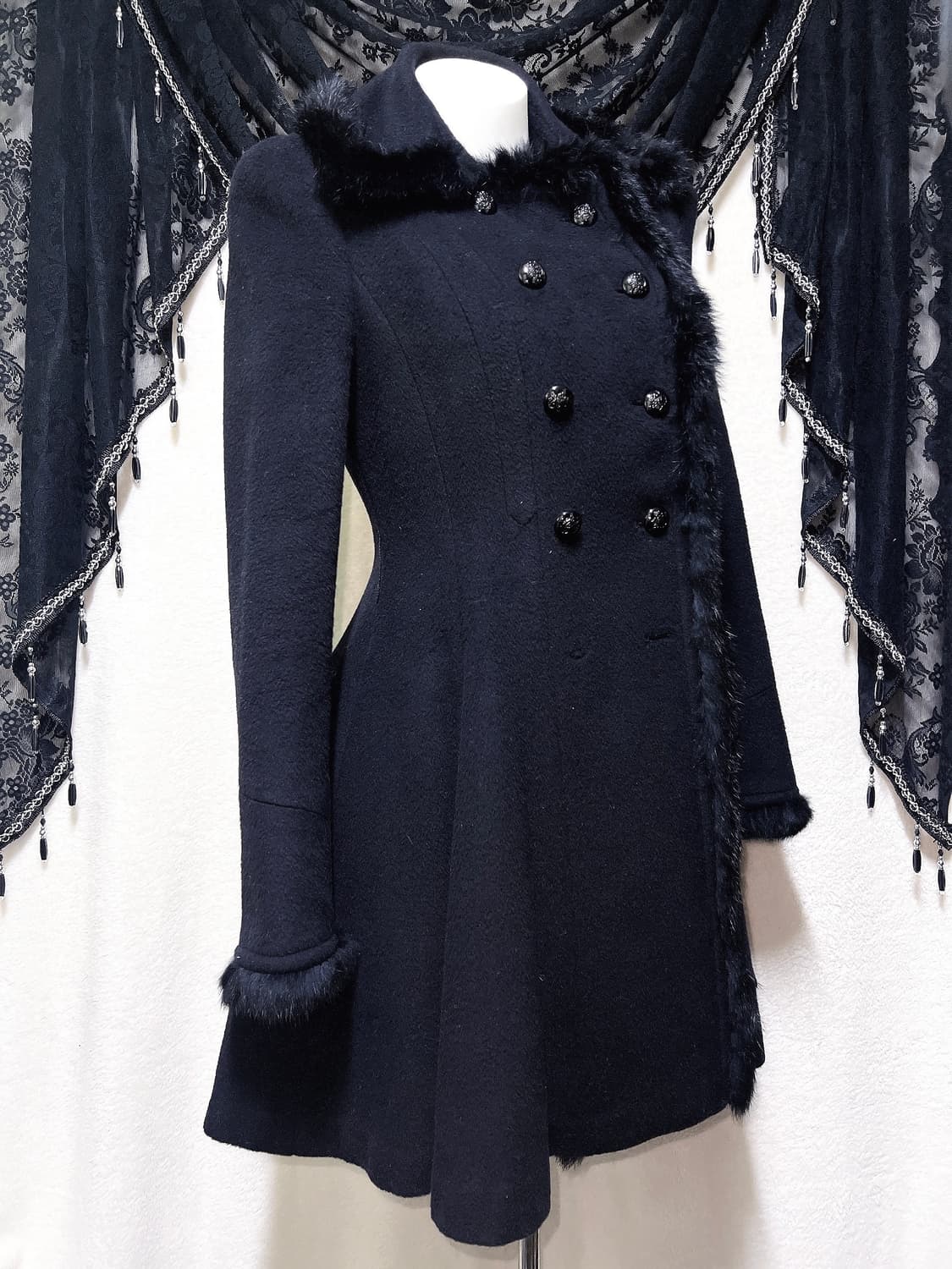 에고이스트 로맨틱고딕 고스로리 펑크 래빗퍼트리밍 플레어 캐시미어코트 갸루 상품이미지4