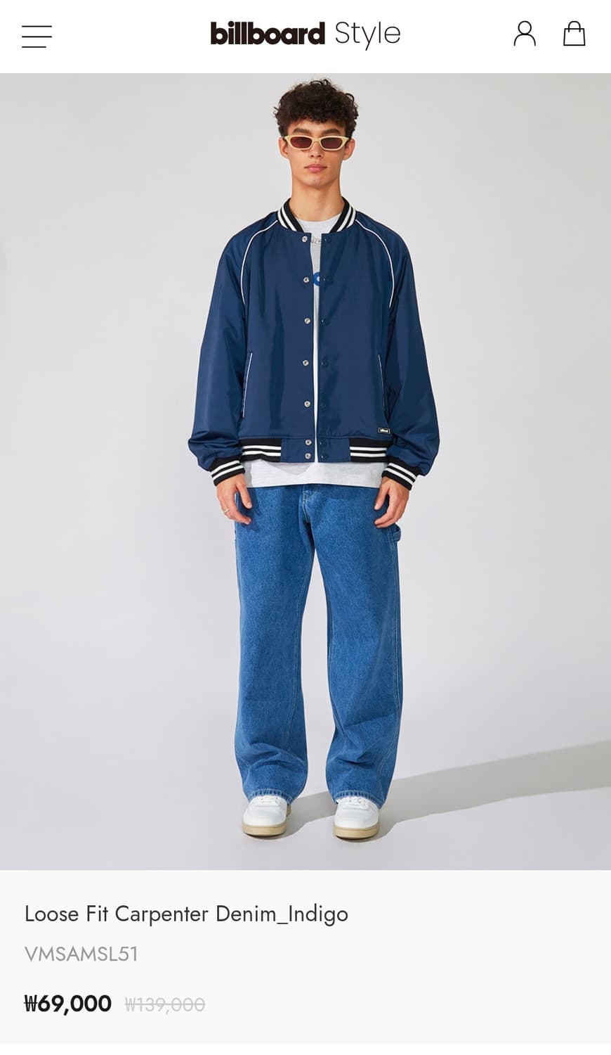 브랜드 빌보드 카펜터 와이드 인디고 데님팬츠 중청 청바지 남자바지 사계절 상품이미지1