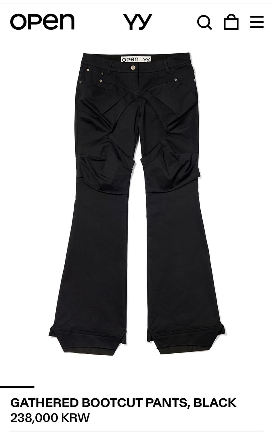 오픈와이와이 GATHERED BOOTCUT PANTS, BLACK (S) 상품이미지1