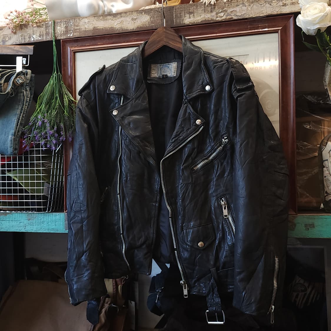 90s 빈티지 가죽자켓 브로큰 바이커 레더자켓 라이더자켓 L 상품이미지2