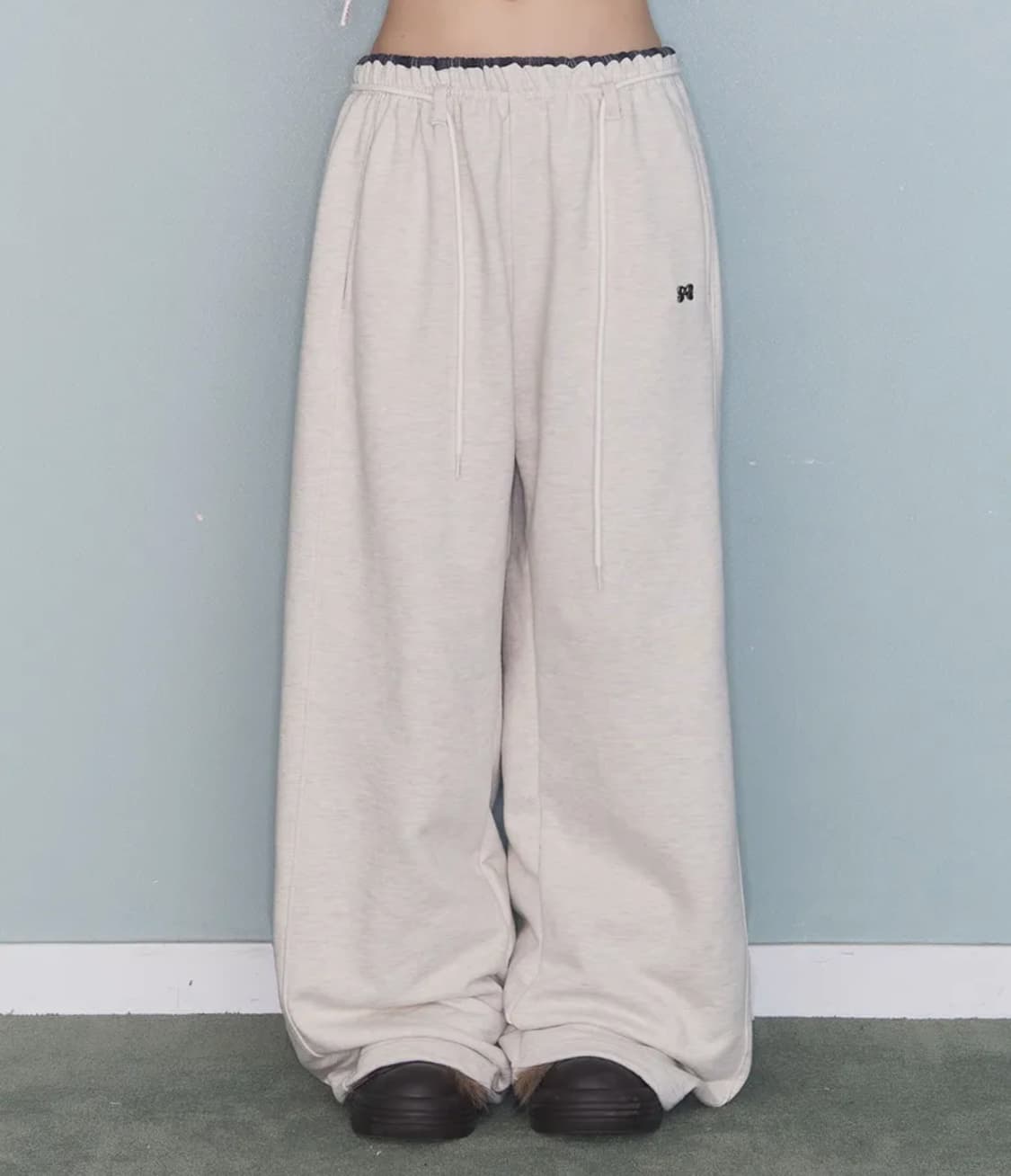 미레코 check contrast sweat pt 오트밀 상품이미지2