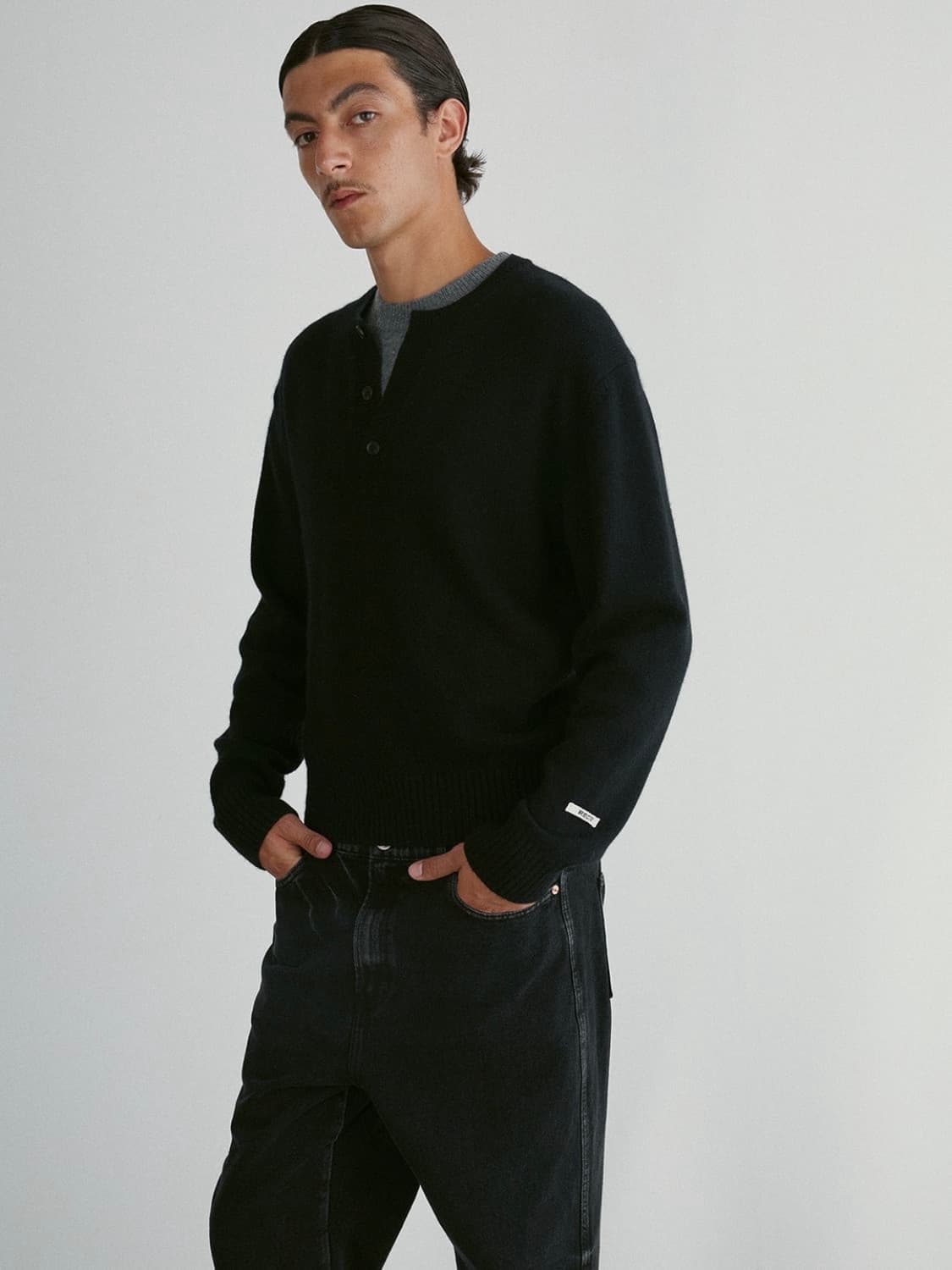 [S] 렉토 더블 레이어 레이어드 니트 블랙 상품이미지3