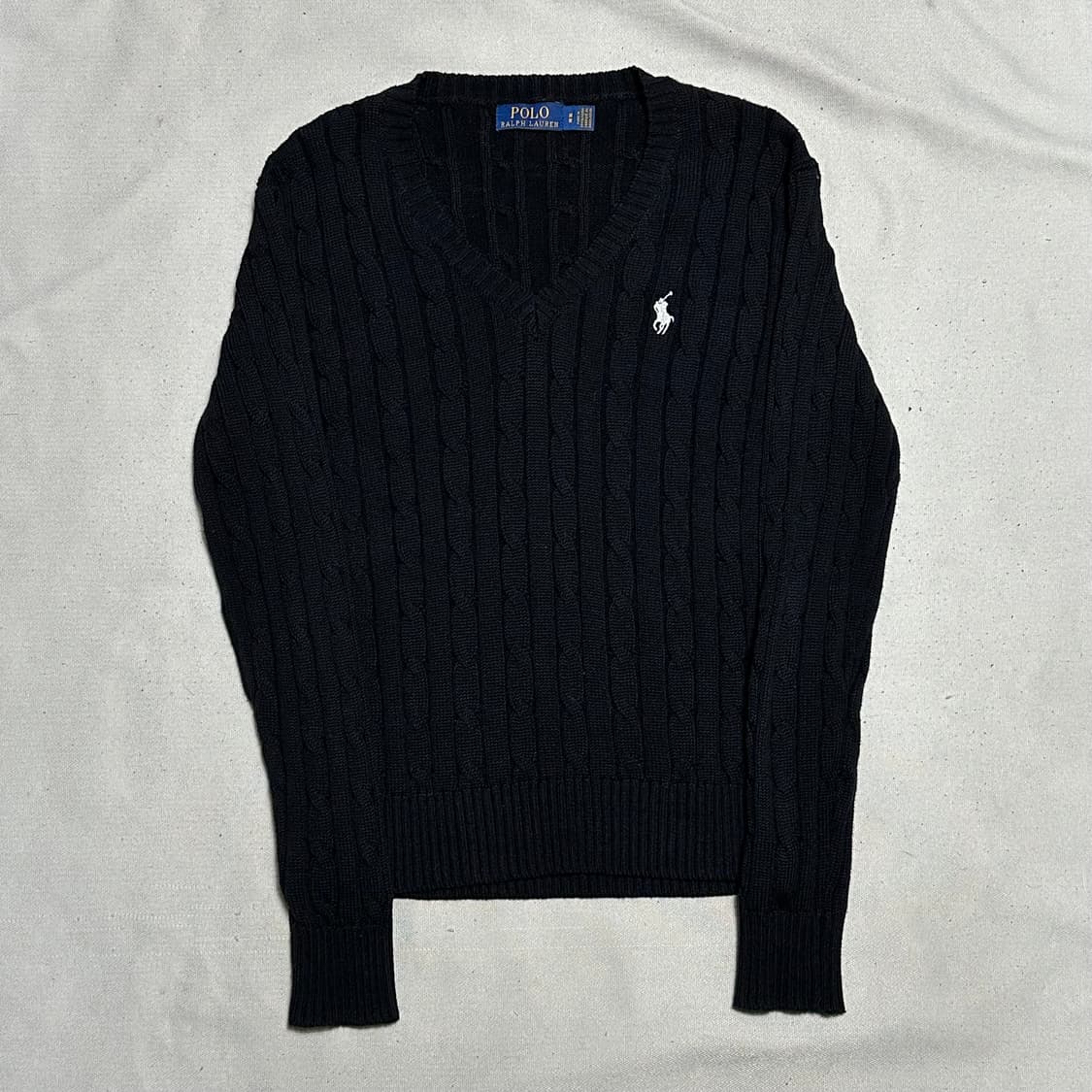 M 폴로랄프로렌 여성용 블랙 브이넥 케이블 니트 상품이미지2