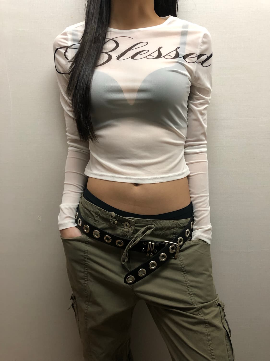 빈티지 화이트 메쉬 레터링 탑 상품이미지3
