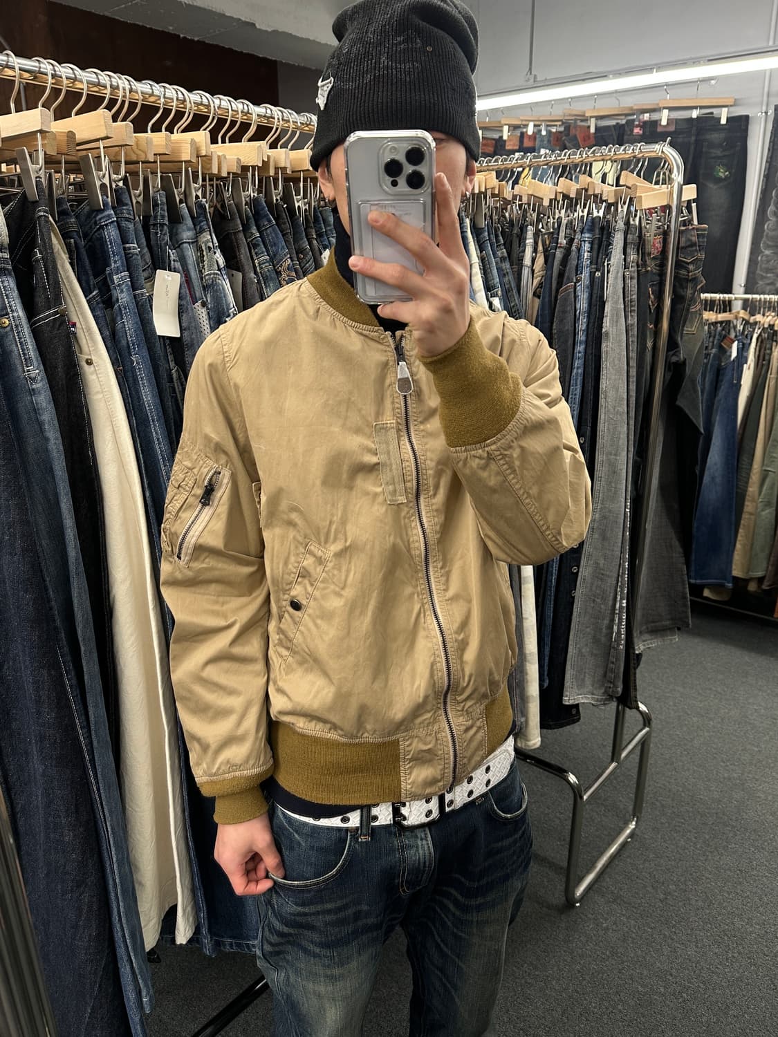 M) 알파 인더스트리 베이지 슬림 봄버자켓 항공자켓 상품이미지1
