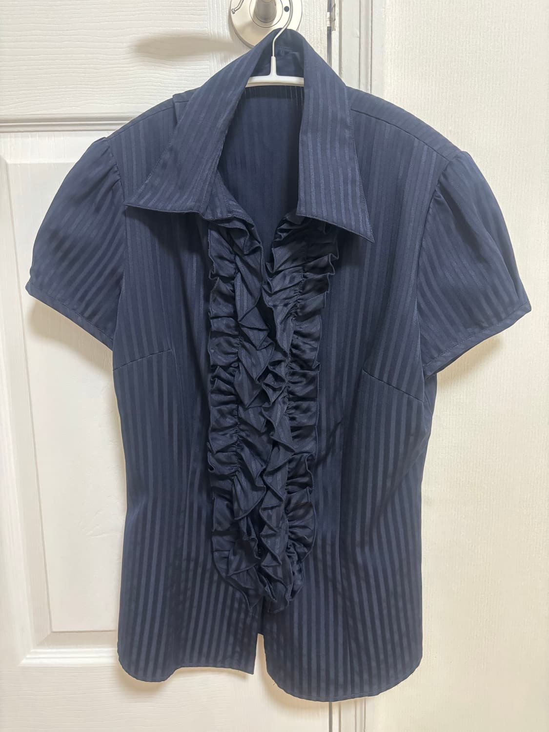 일본 빈티지 네이비프릴반팔셔츠 상품이미지1