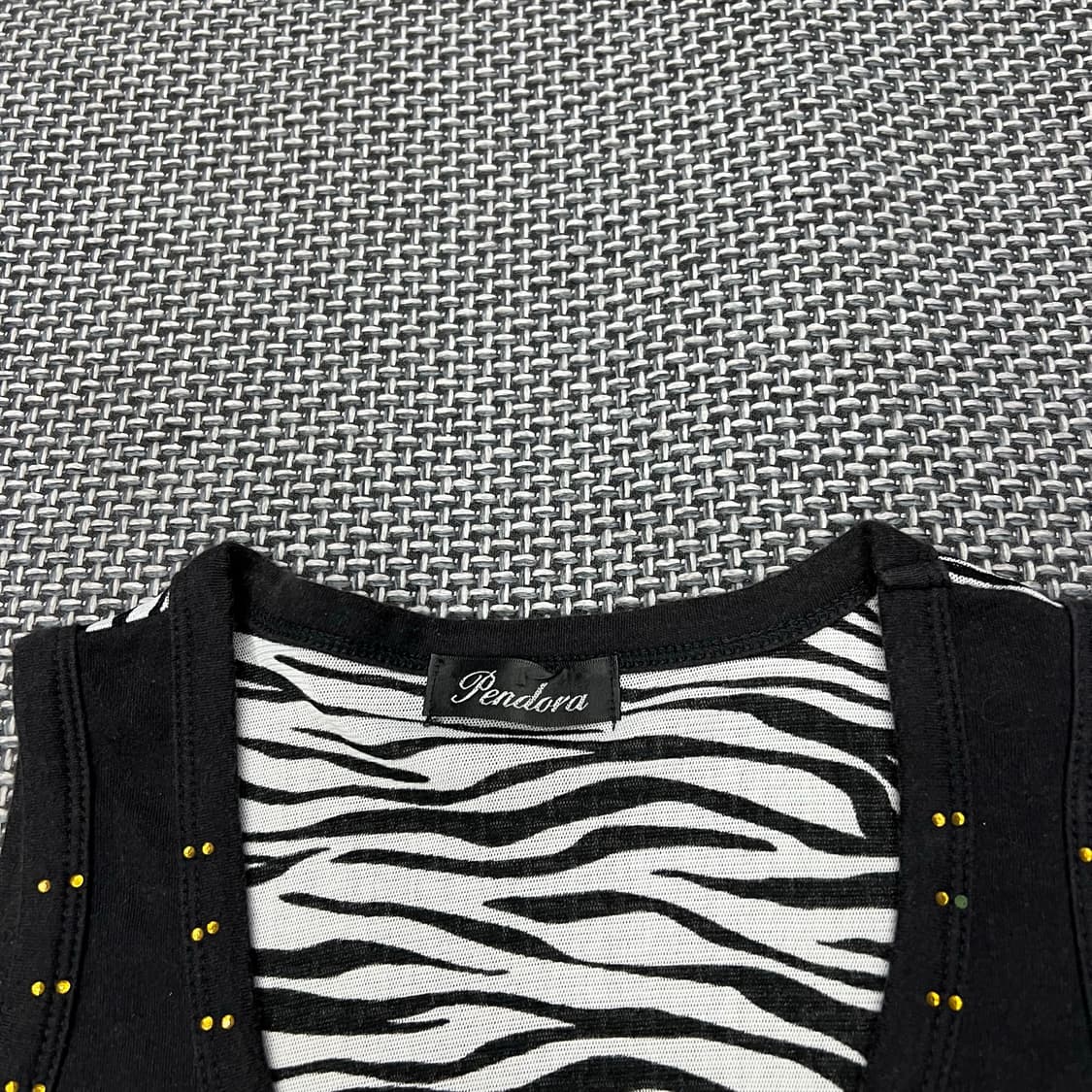 빈티지 펑크 갸루 지브라 큐빅 슬리브리스 나시 상품이미지2