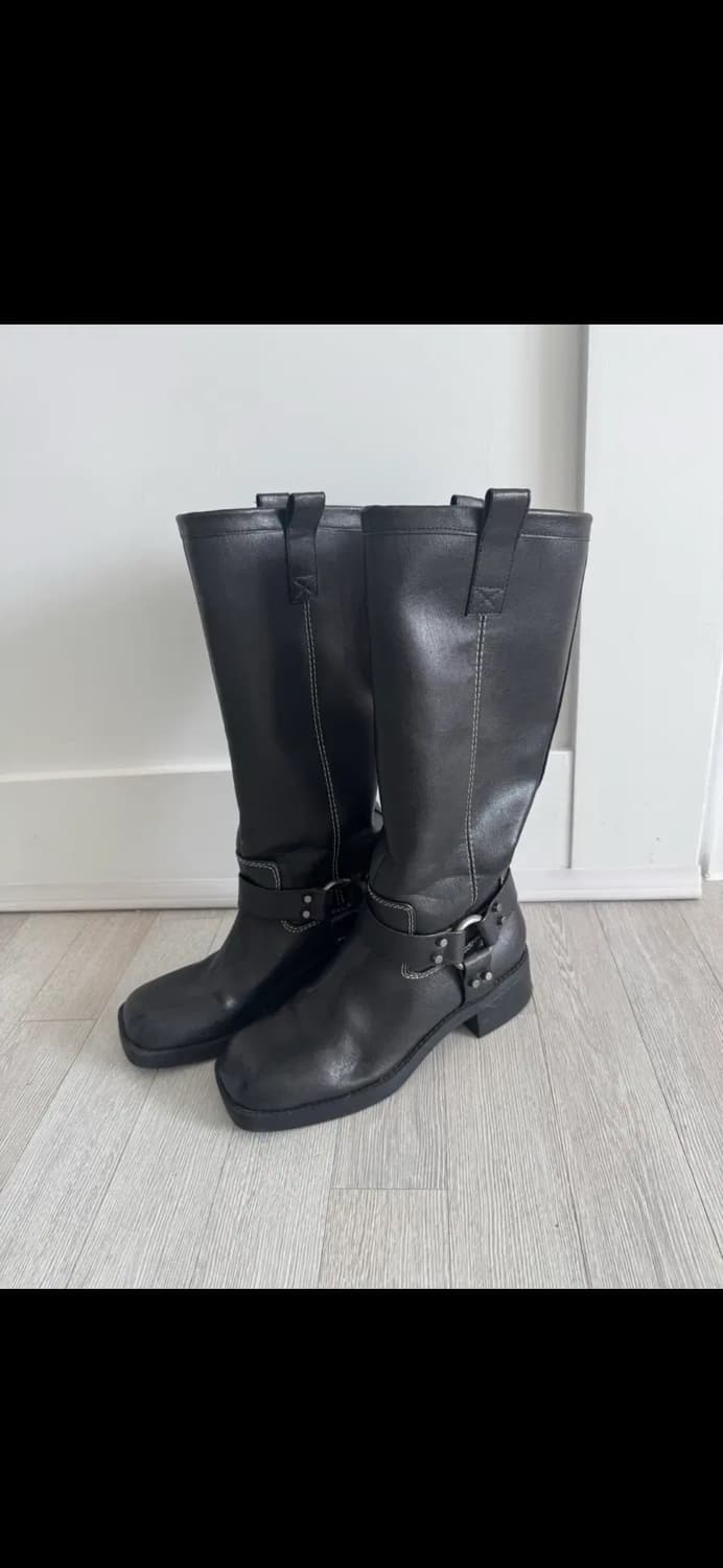 자라 zara 블랙 스티치 바이커 웨스턴 롱 부츠 38 245 상품이미지6