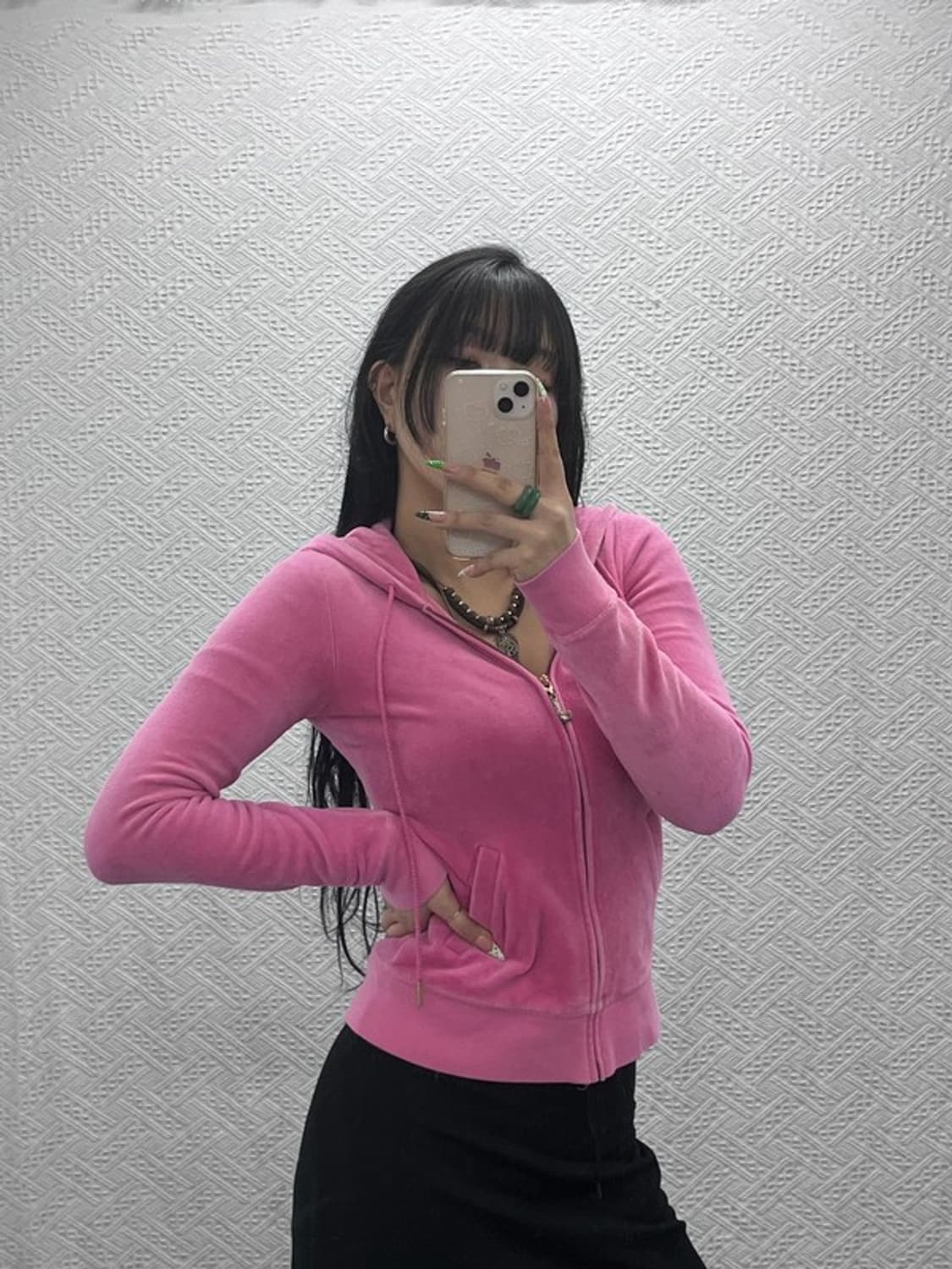 쥬시 꾸뛰르 Y2K 00's 레트로 핫핑크 벨벳 후드집업 S C08942 상품이미지2