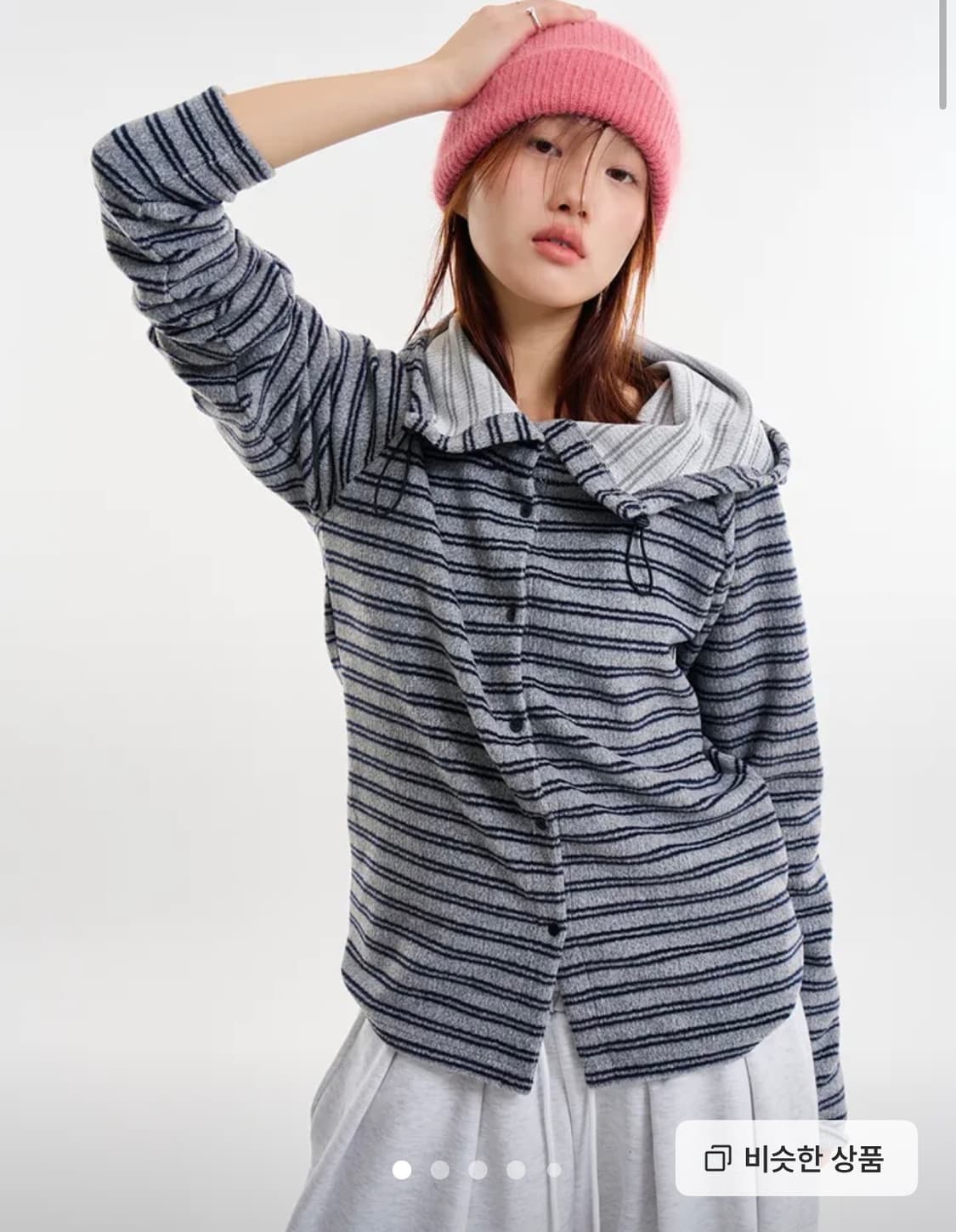 라우코하우스 바니 스트라이프 버튼 후디 니트 상품이미지1