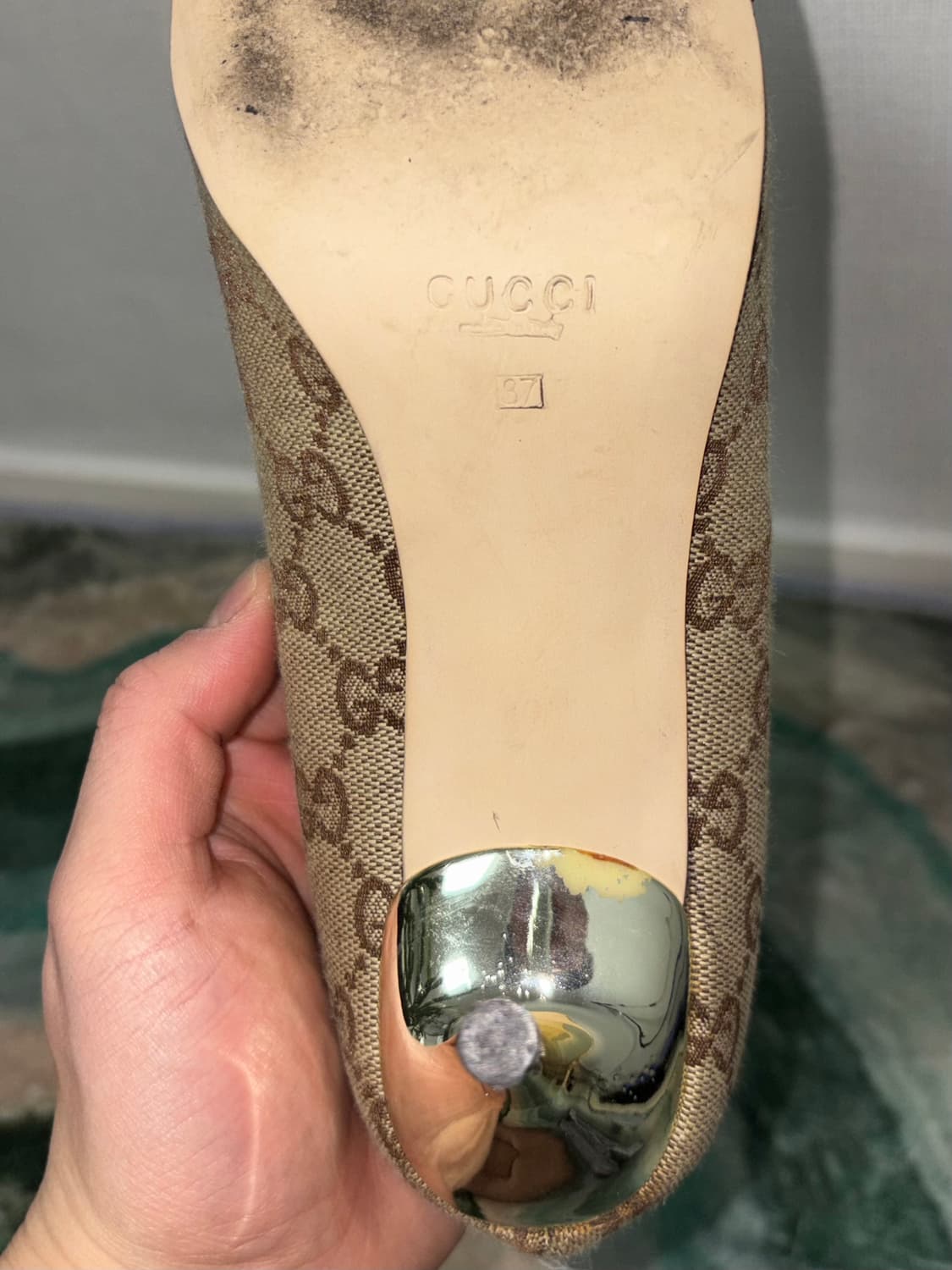 구찌 GG 캔버스 오픈토 펌프스 힐 상품이미지7