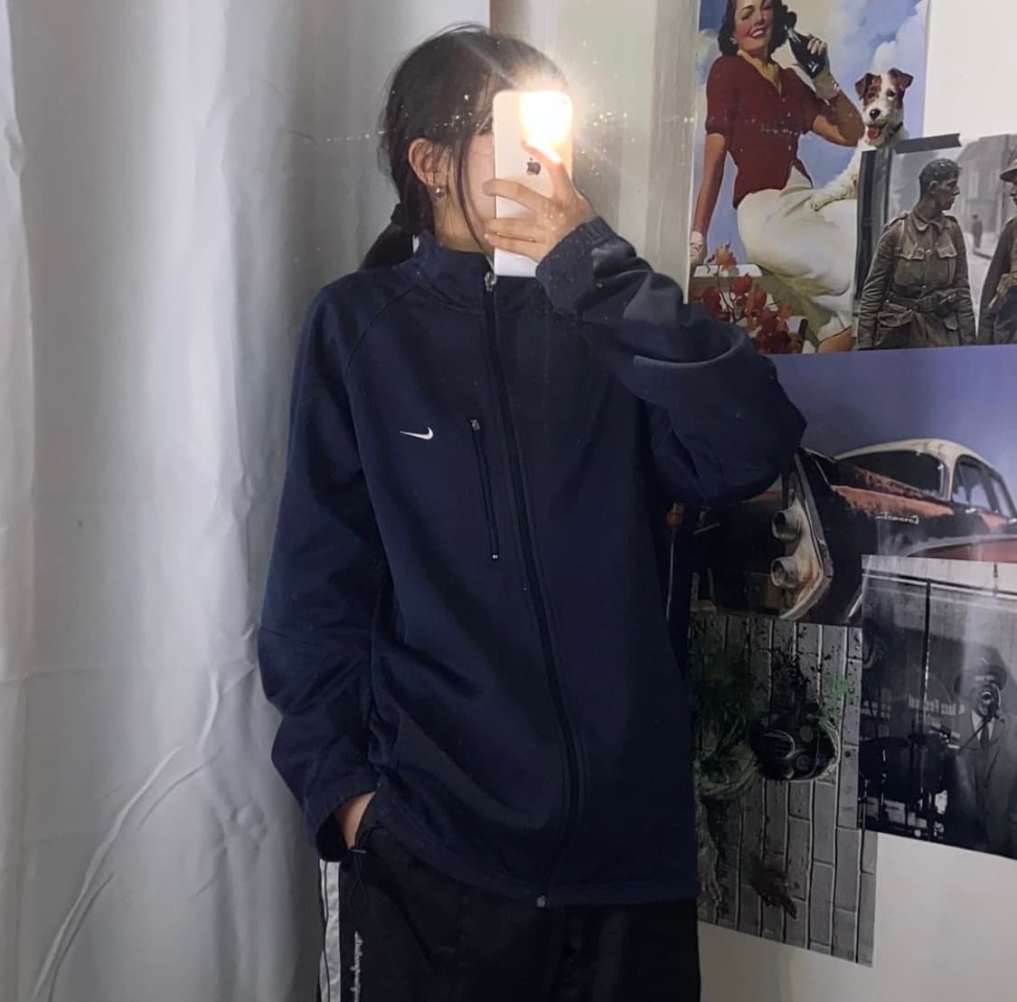 [M] Nike 나이키 스우시 네이비 기모 집업 져지 상품이미지7
