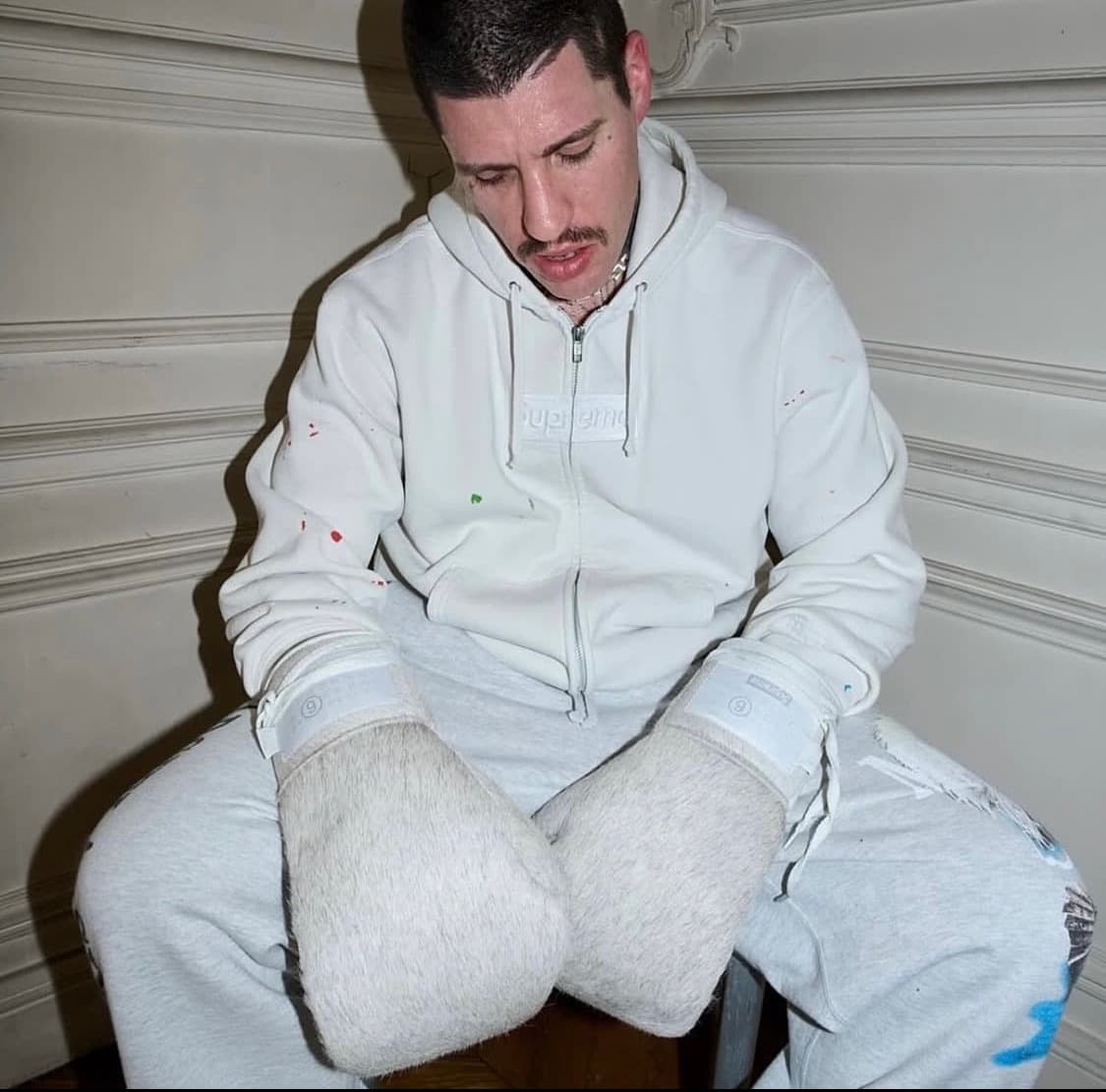 [L] 슈프림 x MM6 메종 마르지엘라 박스로고 후드 집업 화이트 상품이미지2