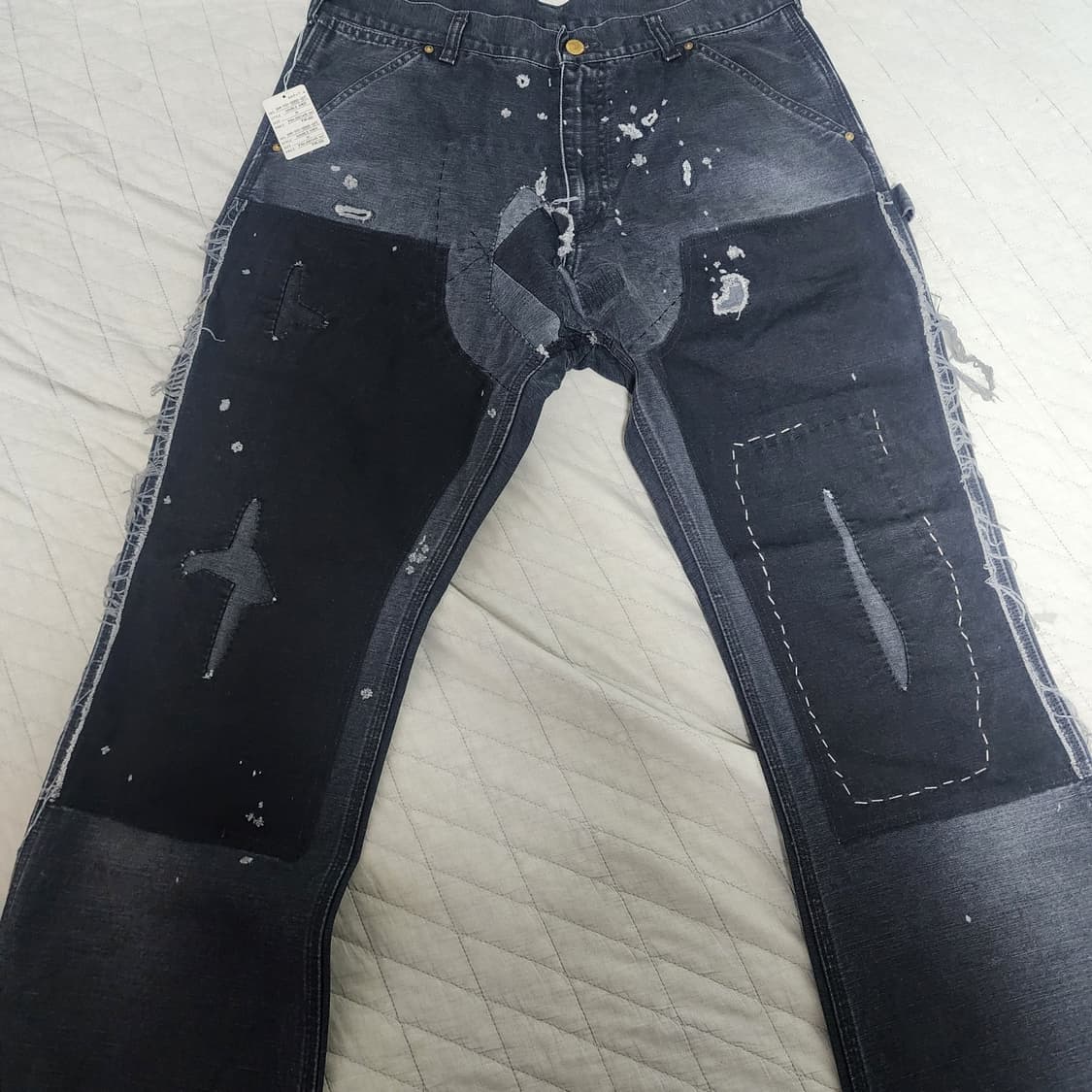 [M] 세인트미카엘 24aw 더블니 플레어 데님 블랙 상품이미지1