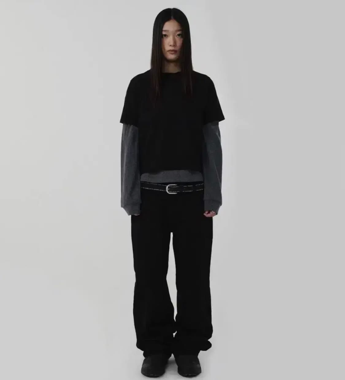 (M, 택O) 스웨이드 suade 기명 세미 와이드 팬츠 블랙 상품이미지1