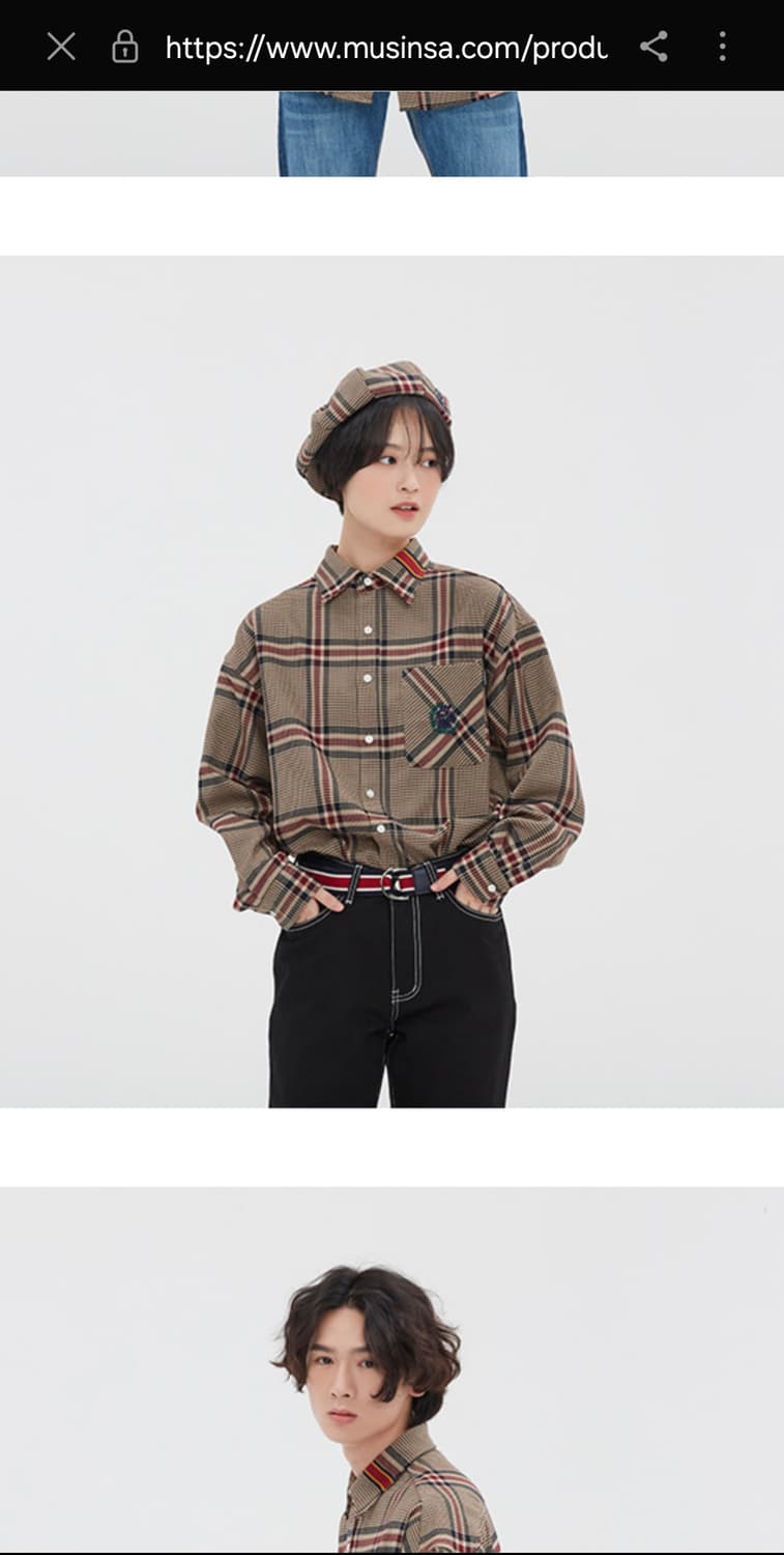 로맨틱크라운 브라운 체크 셔츠 S 남녀공용 상품이미지5