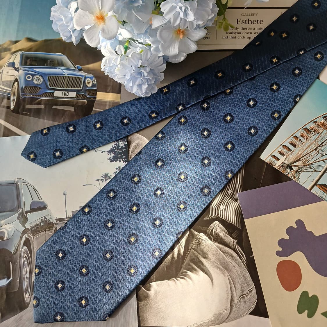 루이 페로 실크 네이비 패턴 넥타이 9.4cm A+등급 A19692 상품이미지5