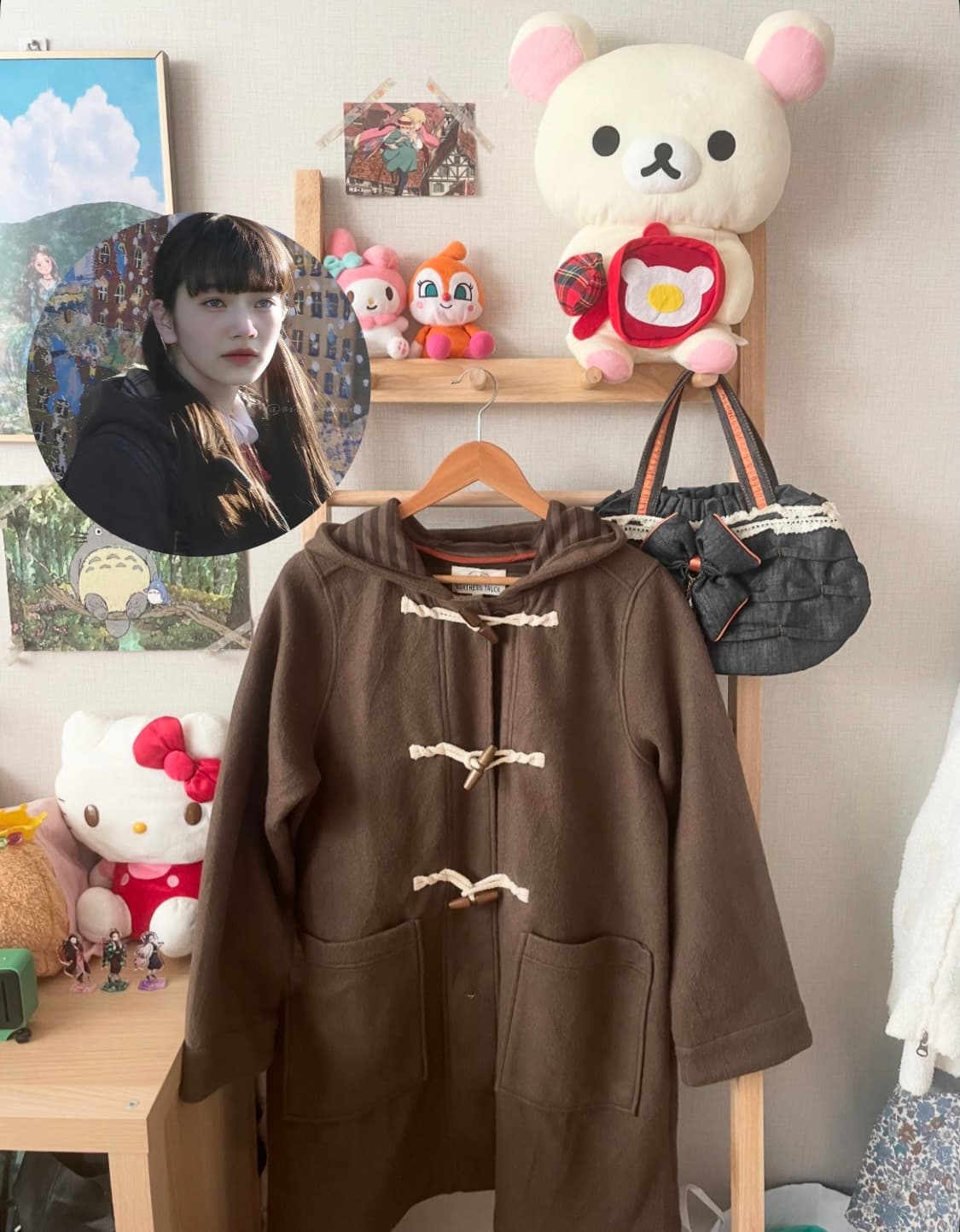 모리걸 빈티지 브라운 떡볶이 후드 코트 🤍🤎 상품이미지1