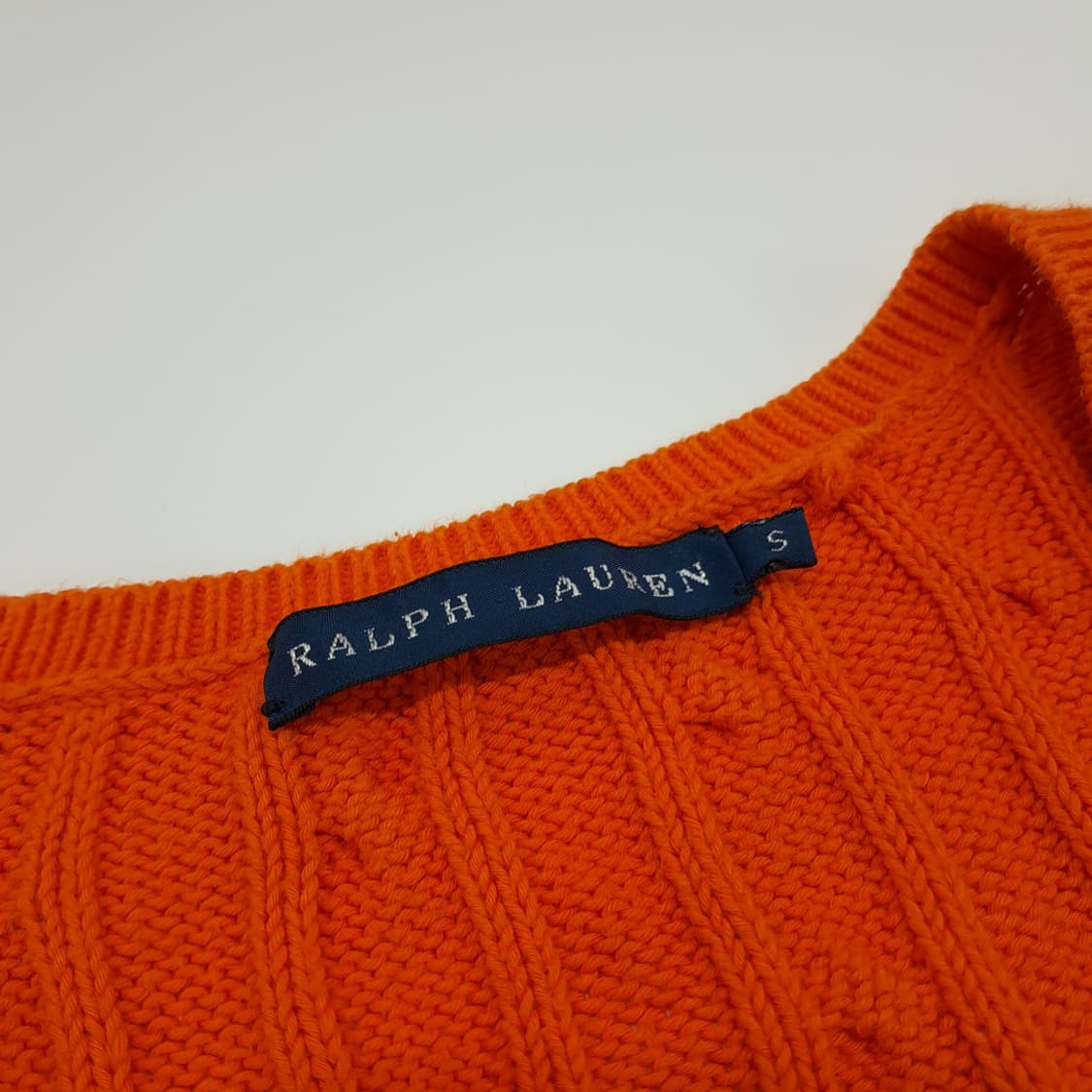 CN826W S 폴로 랄프로렌 오렌지 V넥 케이블 긴팔 니트 스웨터 상품이미지4