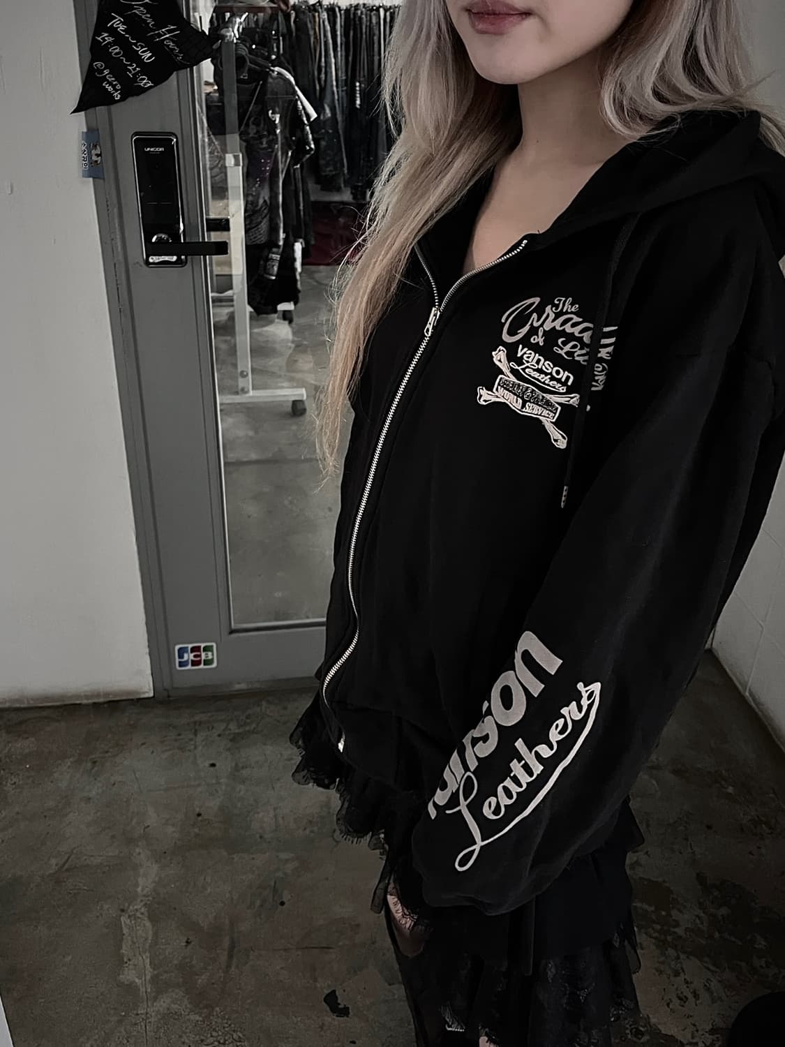 밴슨 오버핏 바이커 무드 코튼 후드집업 상품이미지3