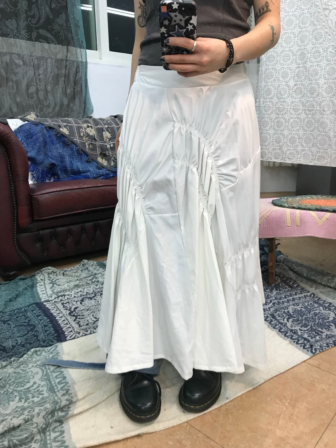 빈티지 여성 화이트 밴딩 디테일 롱스커트  상품이미지1