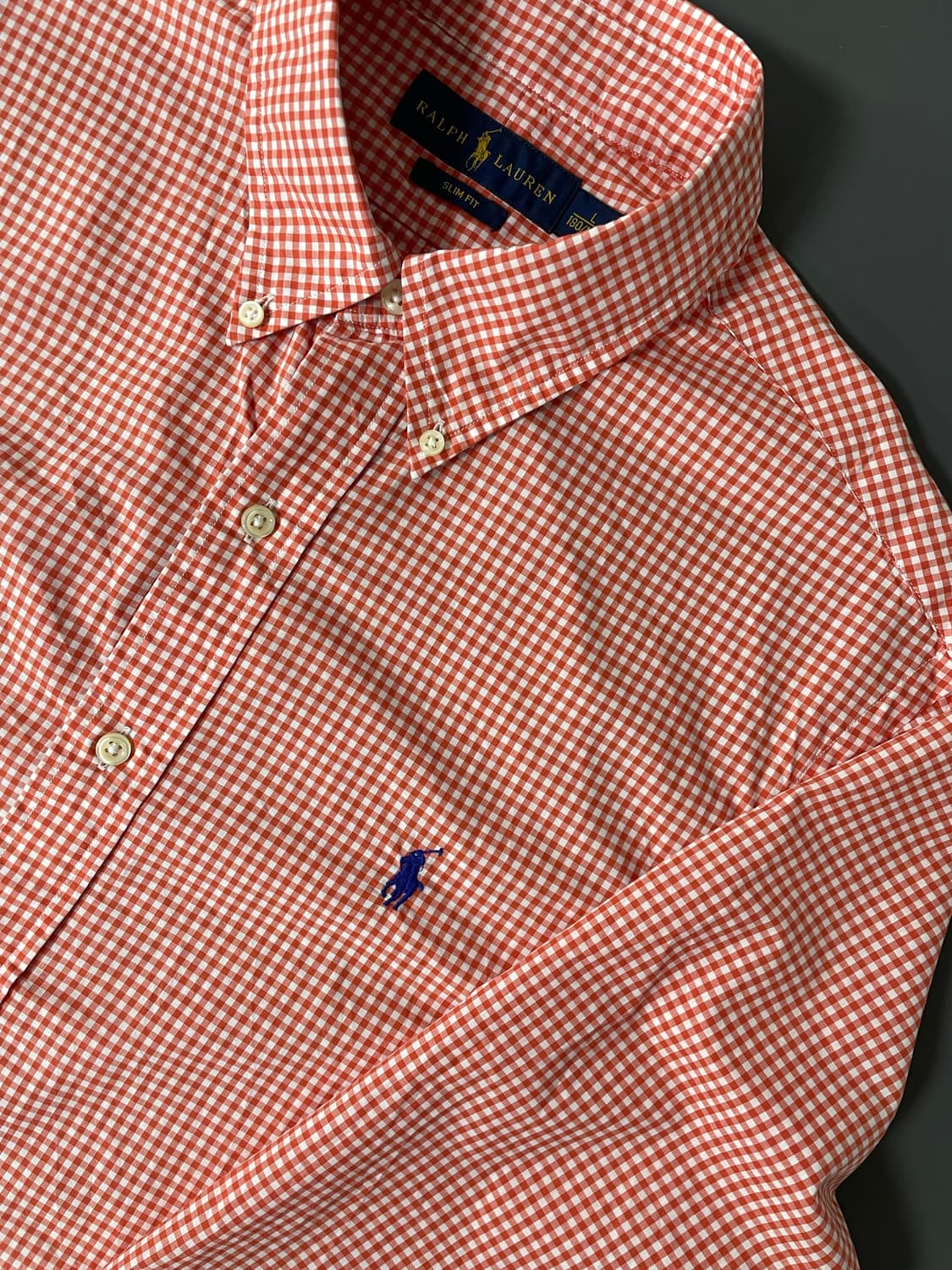 [L] 폴로 랄프로렌 자수로고 코튼 깅엄 셔츠 슬림핏 상품이미지4