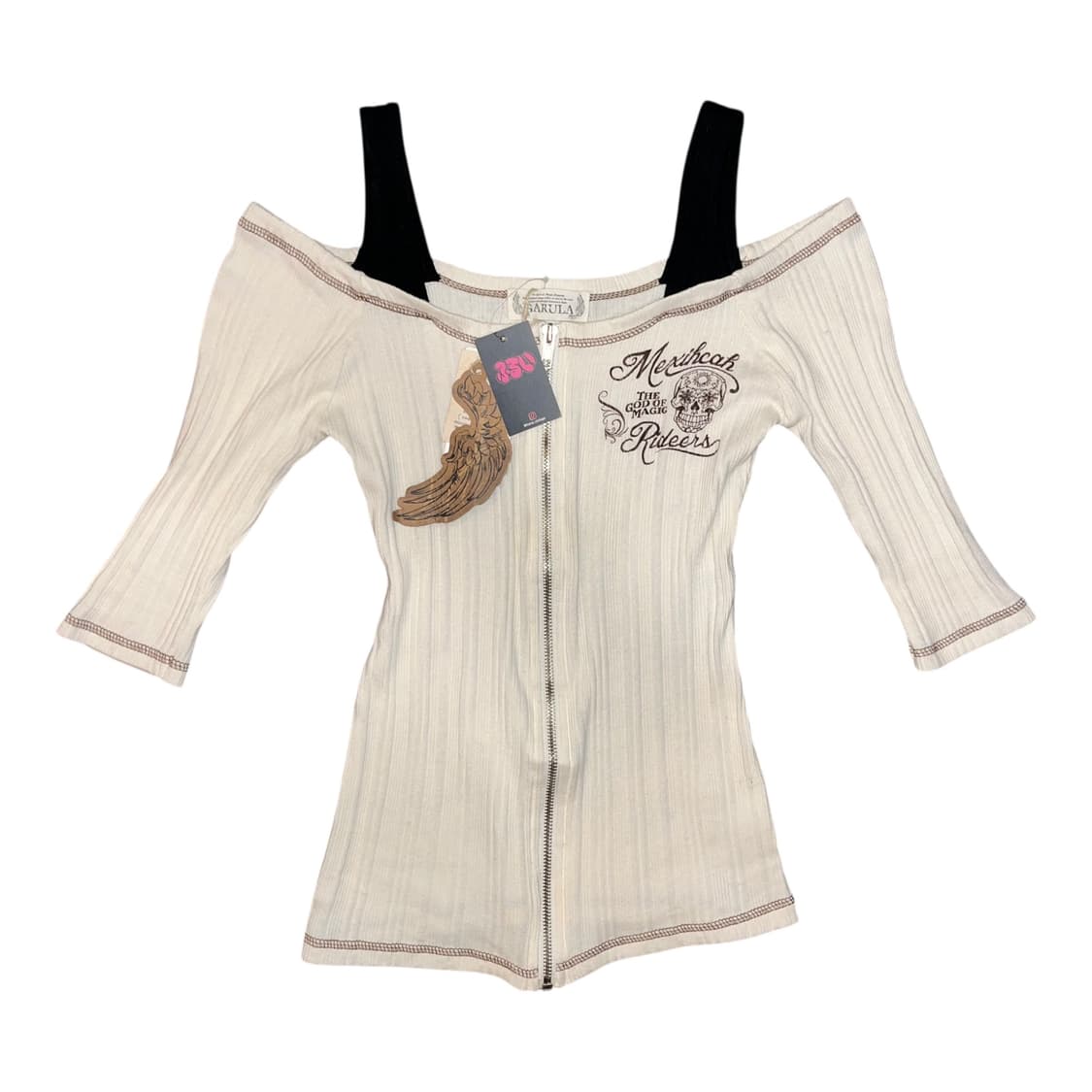 GARULA 갸루라 해골 프린팅 지퍼 오프숄더 7부티 갸루y2k 상품이미지4