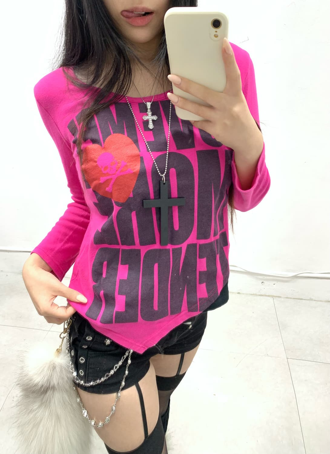 [MILLENNIA] 펑크 해골 하트 핑크 롱슬리브 상품이미지5