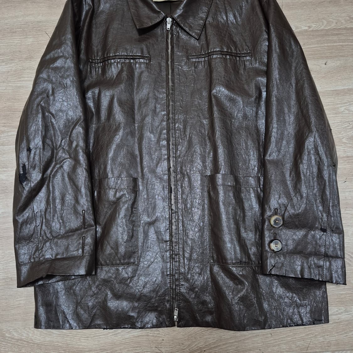 마뗑킴 빈티지 레더 라이더 가죽자켓 XL(105) 상품이미지3