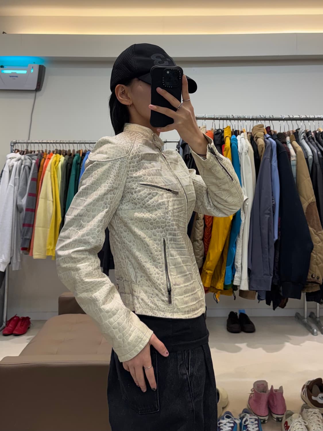 아르마니 콜레지오니 램스킨 크로커다일 엠보싱 레더 자켓 상품이미지9