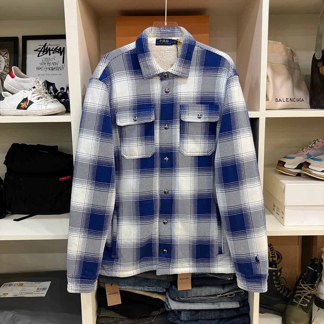 폴로 랄프로렌 블루체크 플래드 플리스 양털 자켓 L 상품이미지1