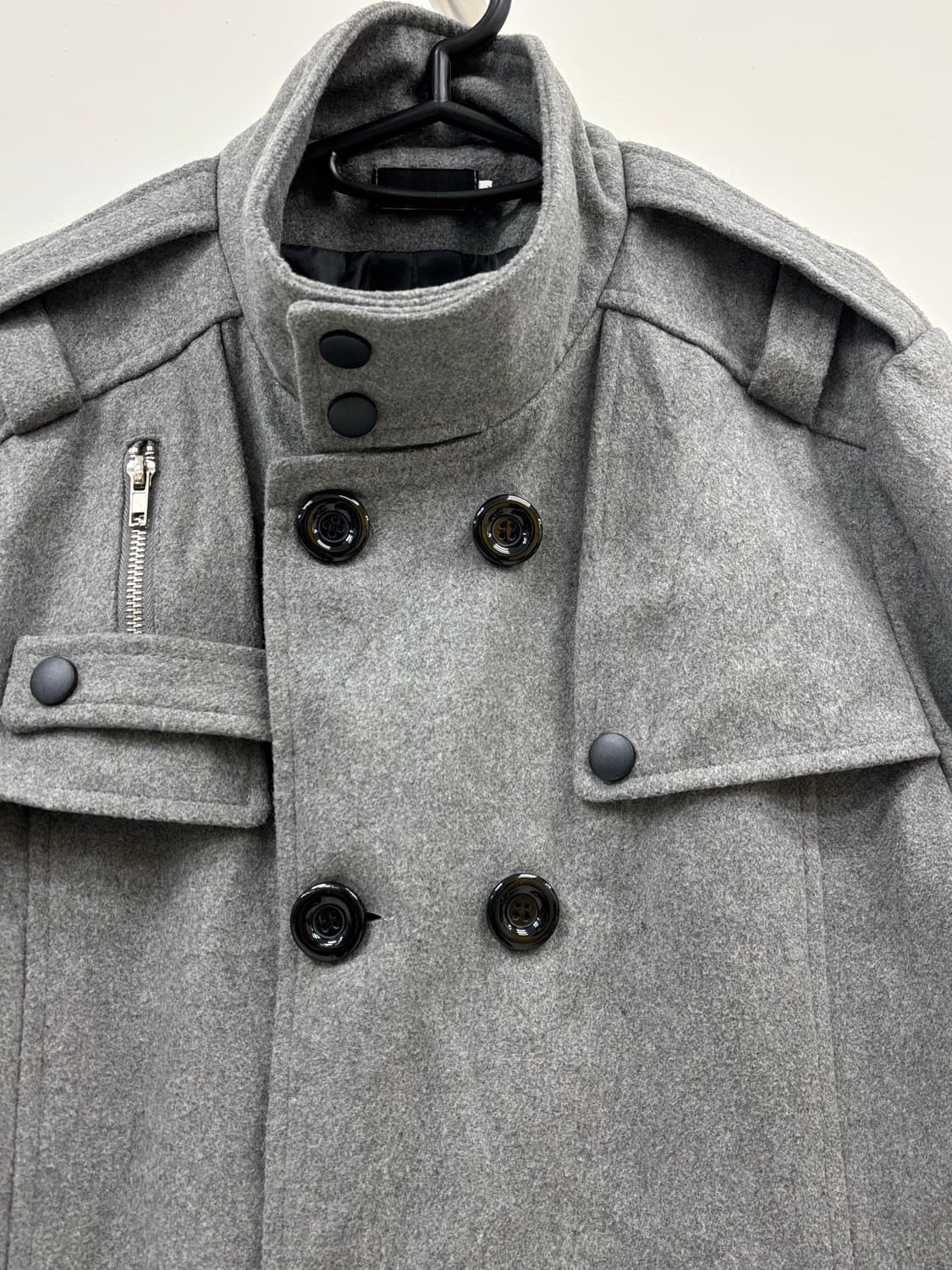 빈티지 그레이 하이넥 더블 코트 상품이미지7